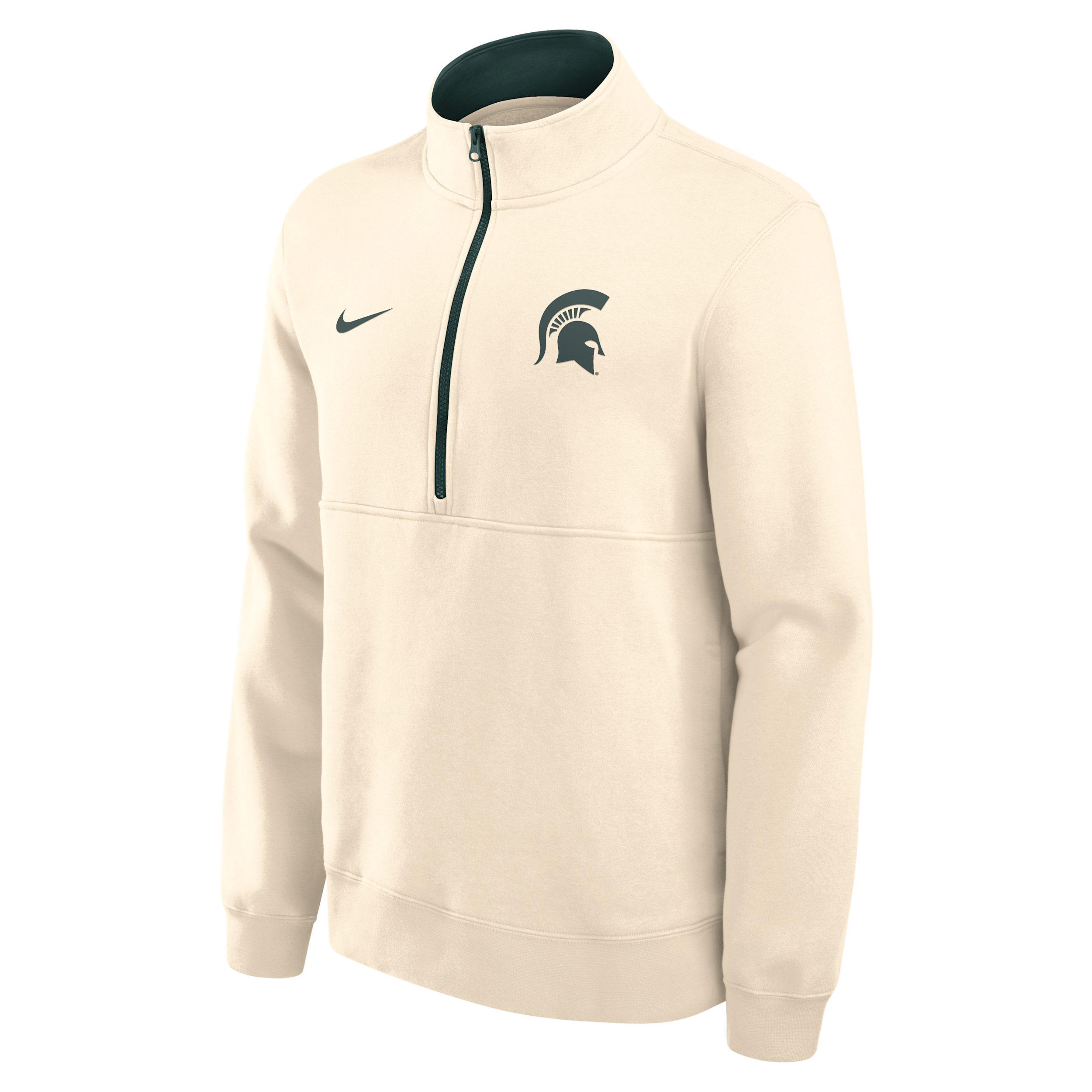 Nike Men's Cream Michigan State Spartans Primetime Club Fleece Half-Zip Pullover Sweatshirt - Cream, Green