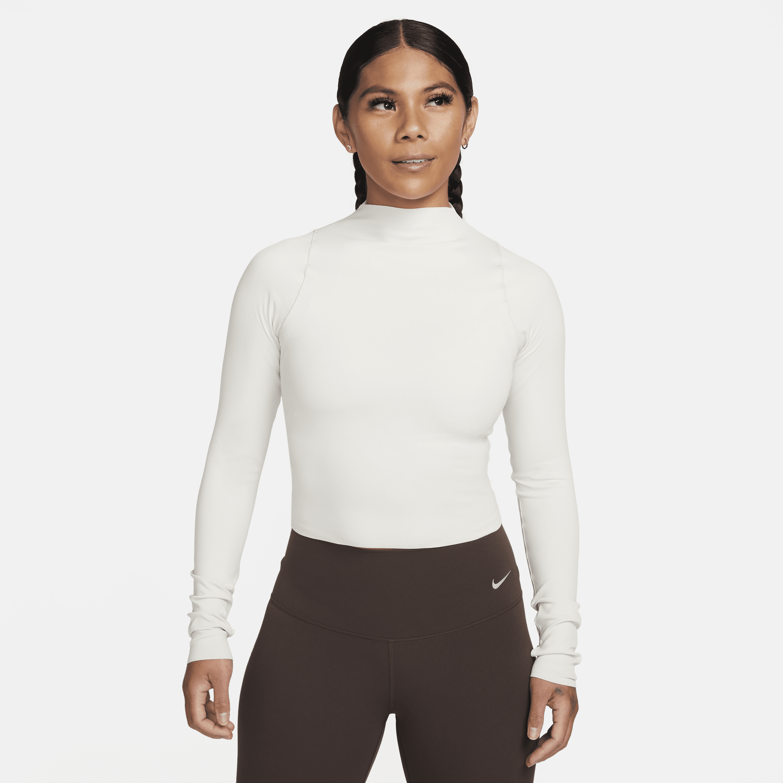 Shop Nike Women's Zenvy Dri-fit Long-sleeve Top In Brown