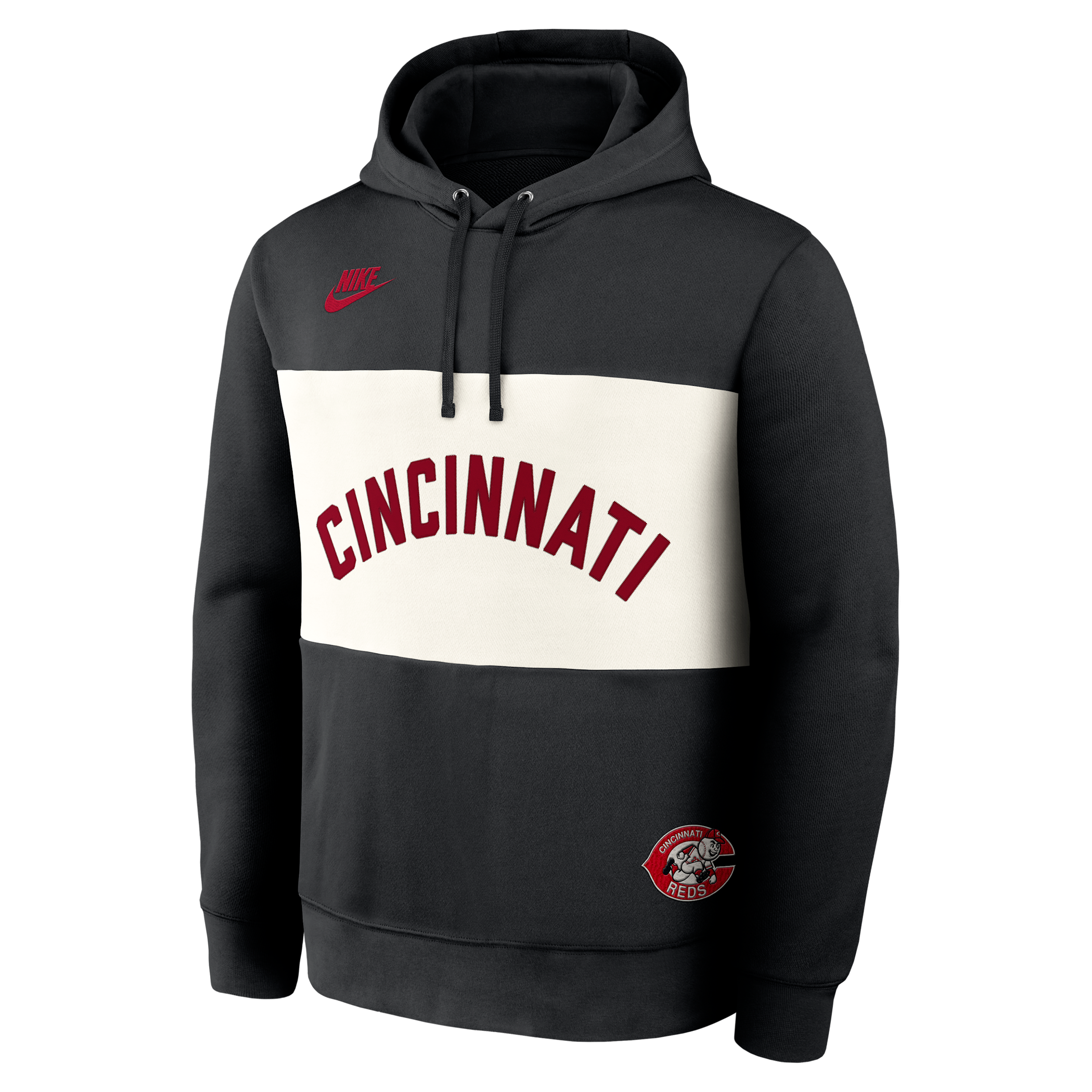 Nike Men's Black Cincinnati Reds 1975 Cooperstown Collection Legacy Color-Block Hoodie - Black