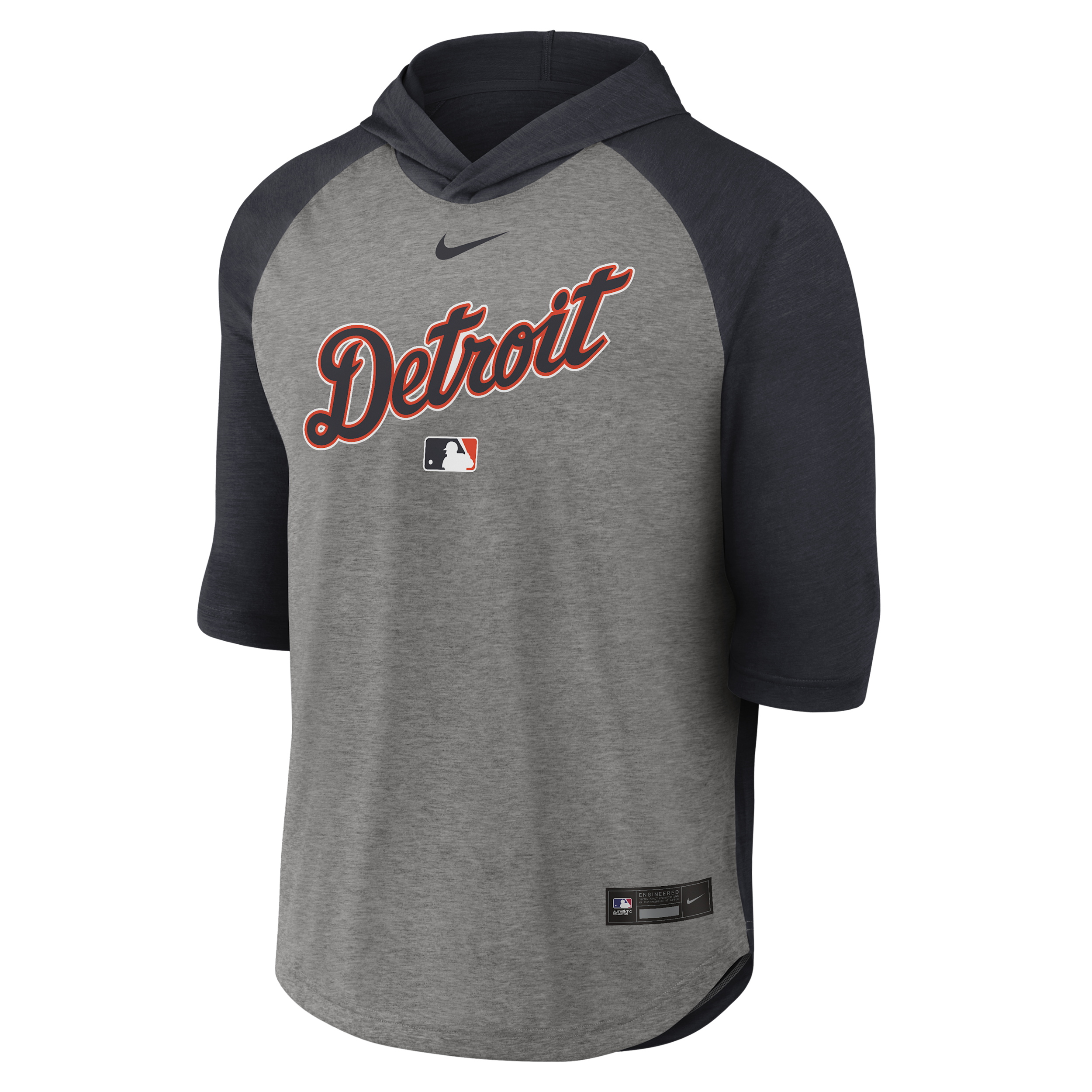 Detroit Tigers Authentic Collection Flux Nike Men's Dri-FIT MLB 3/4-Sleeve Hooded T-Shirt in Blue | 04HI0DPNDG-LQZ