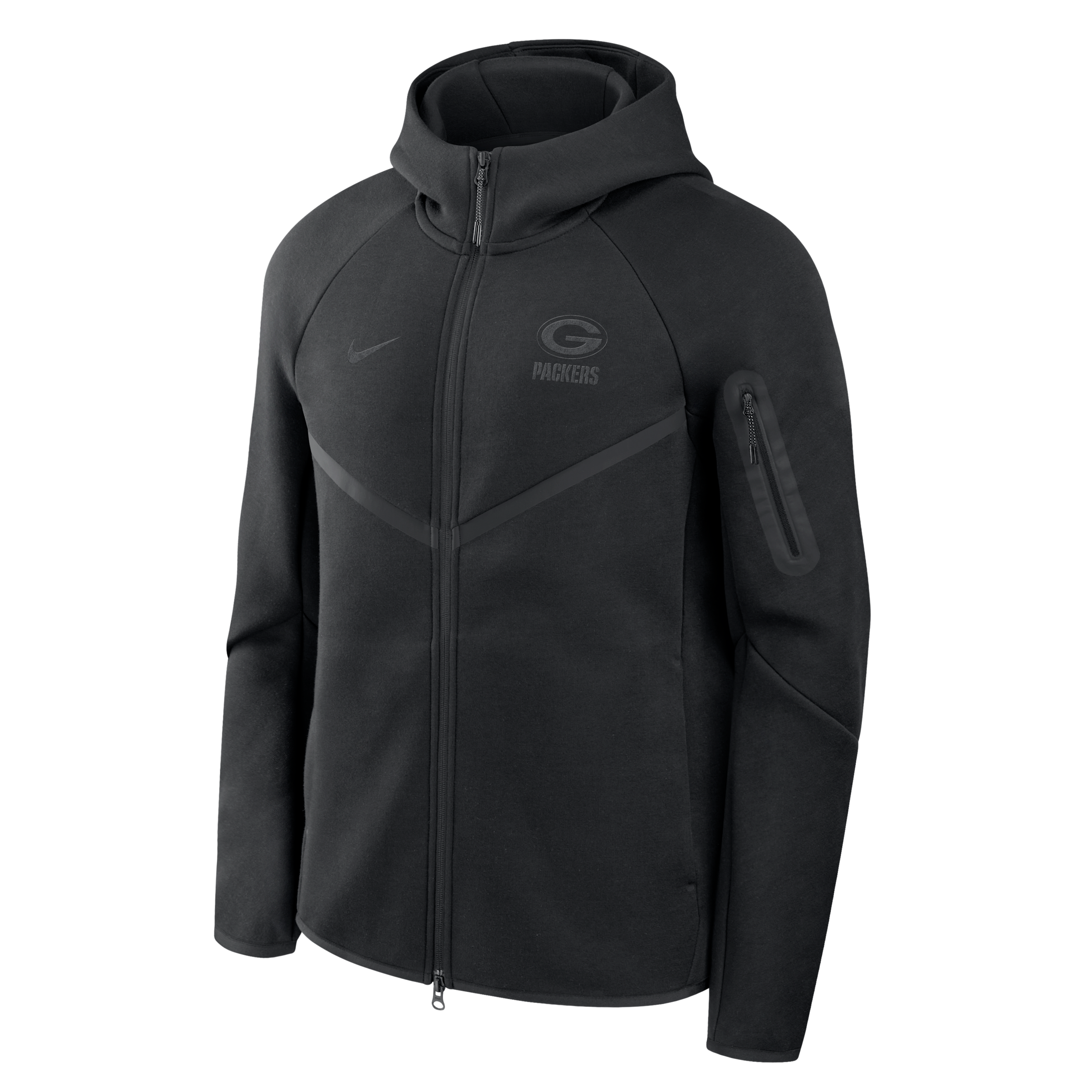 Green Bay Packers Top Billing Tech Fleece Windrunner Nike Men's NFL Full-Zip Hooded Jacket in Black | 05L4912Z7T-R3D