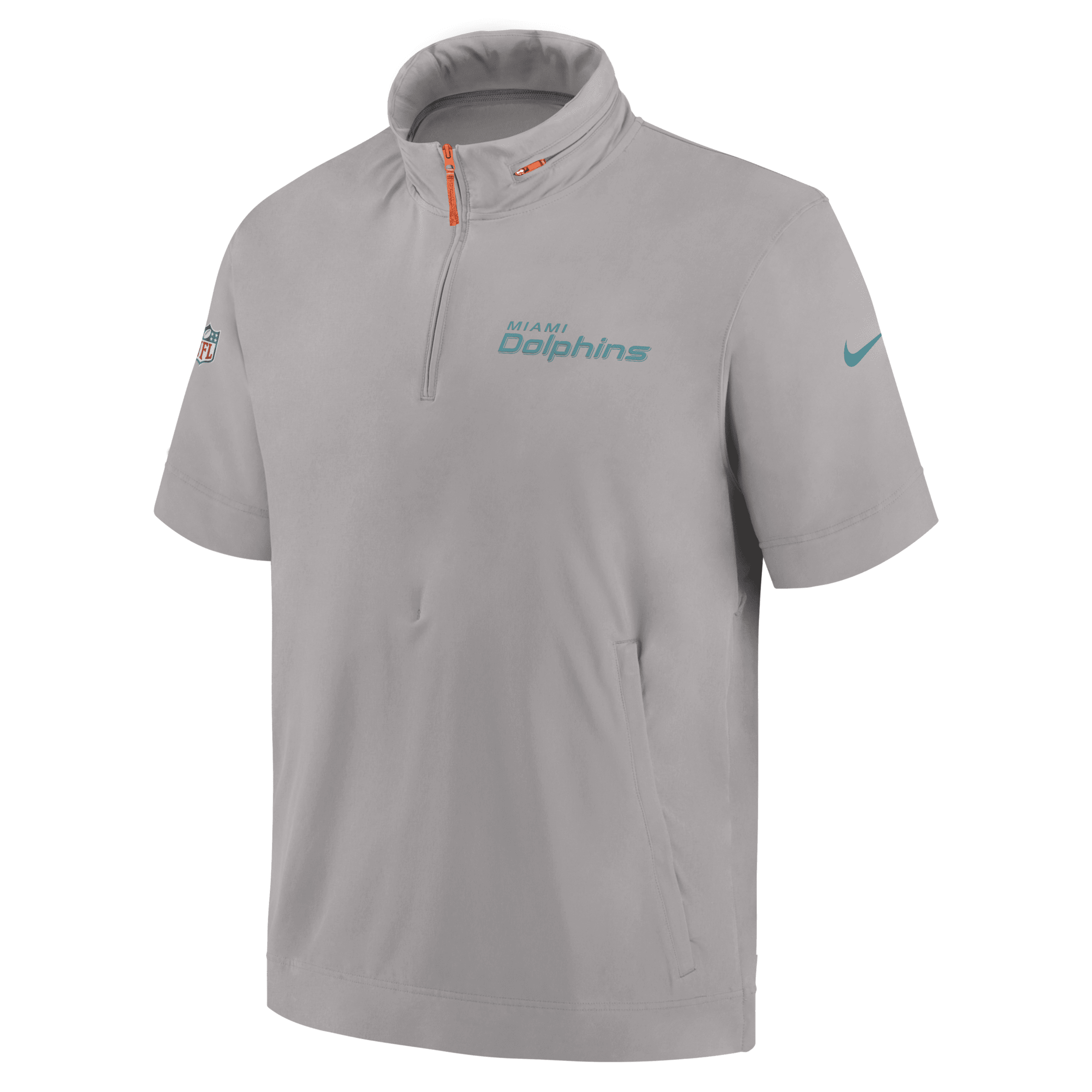 Nike Gray Miami Dolphins 2024 Sideline Coach Short Sleeve Half-zip Hoodie Jacket In Gray