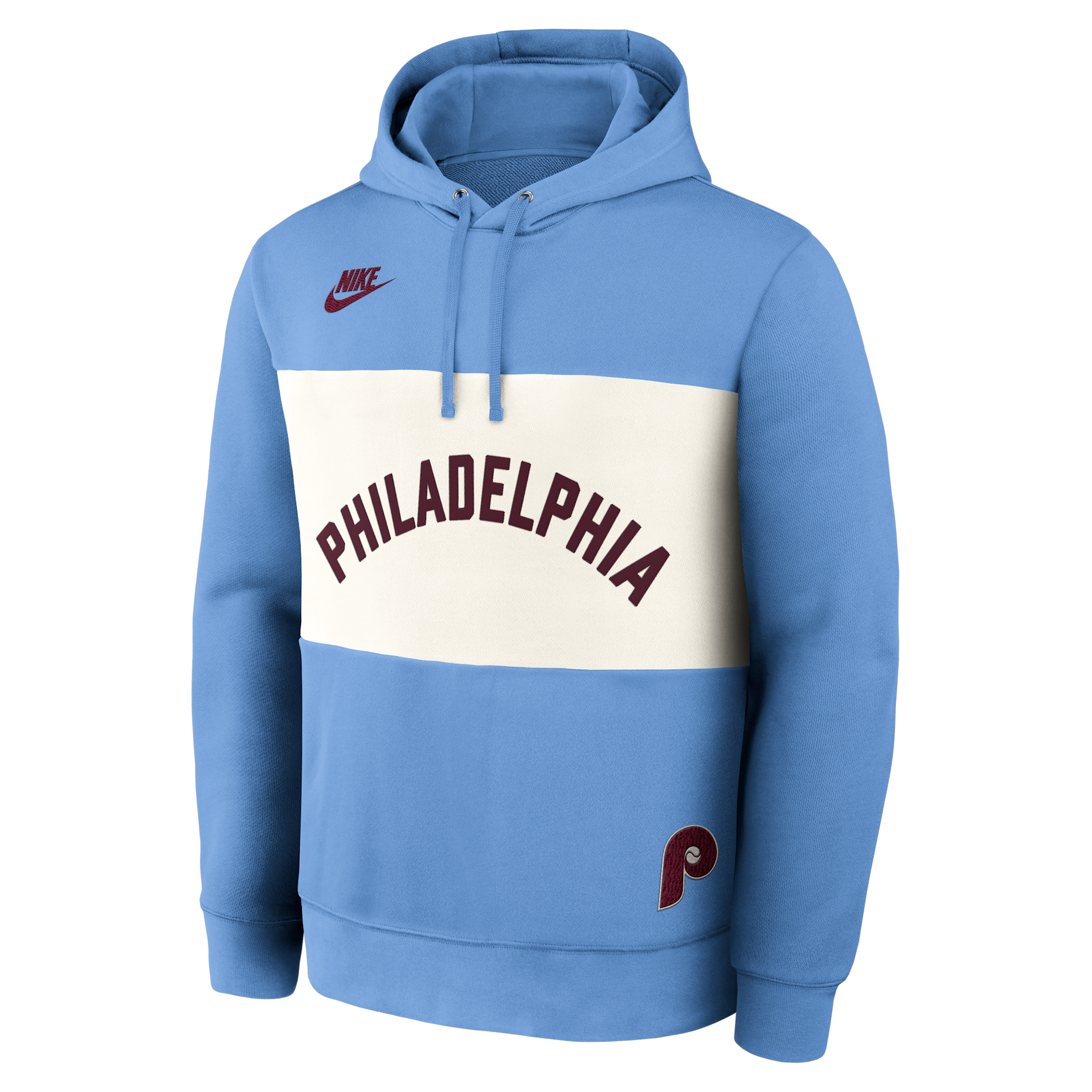 Nike Men's Light Blue Philadelphia Phillies '80s Cooperstown Collection Legacy Color-Block Hoodie - Light Blue