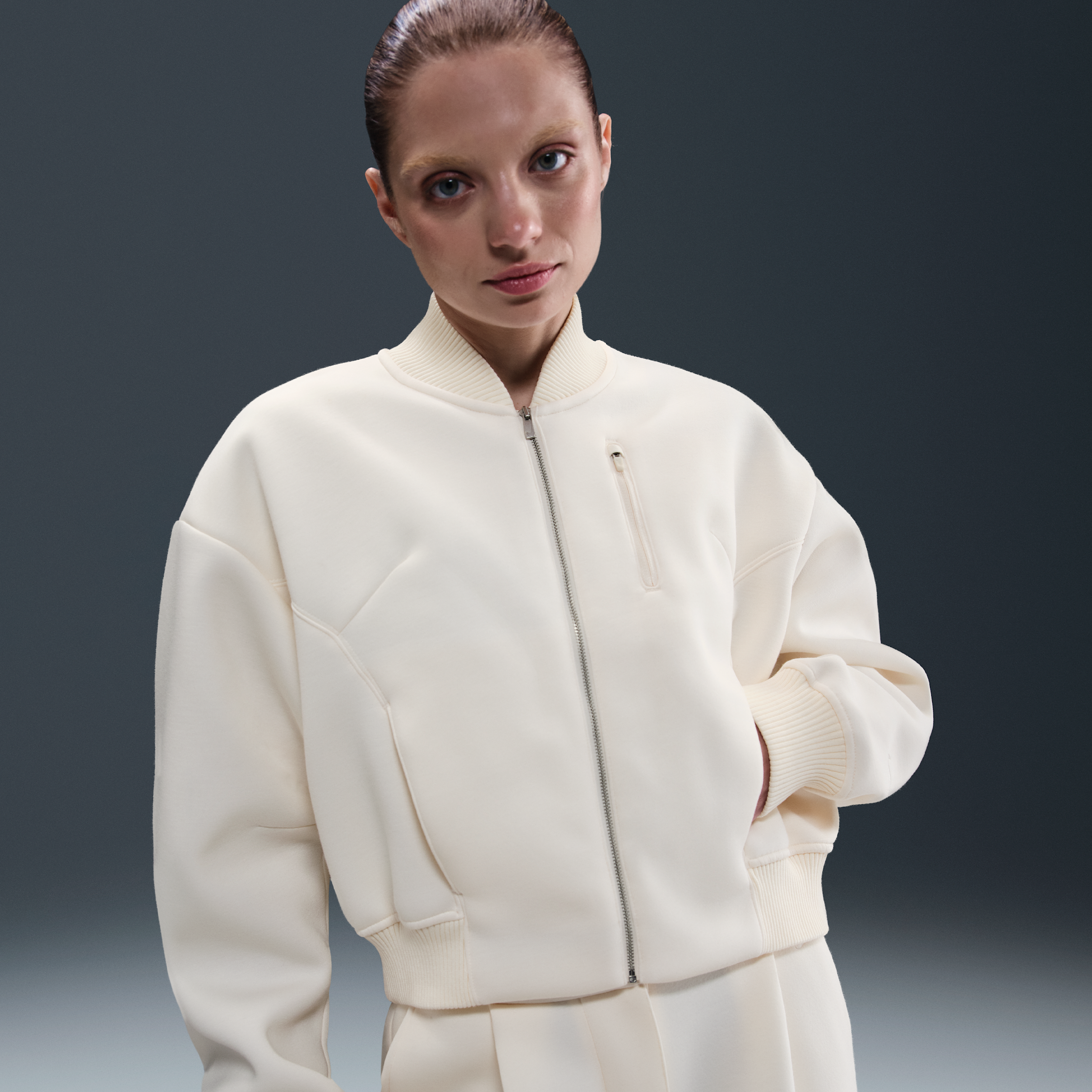 Nike Women's Sportswear Modern Fleece Oversize Destroyer Jacket In White