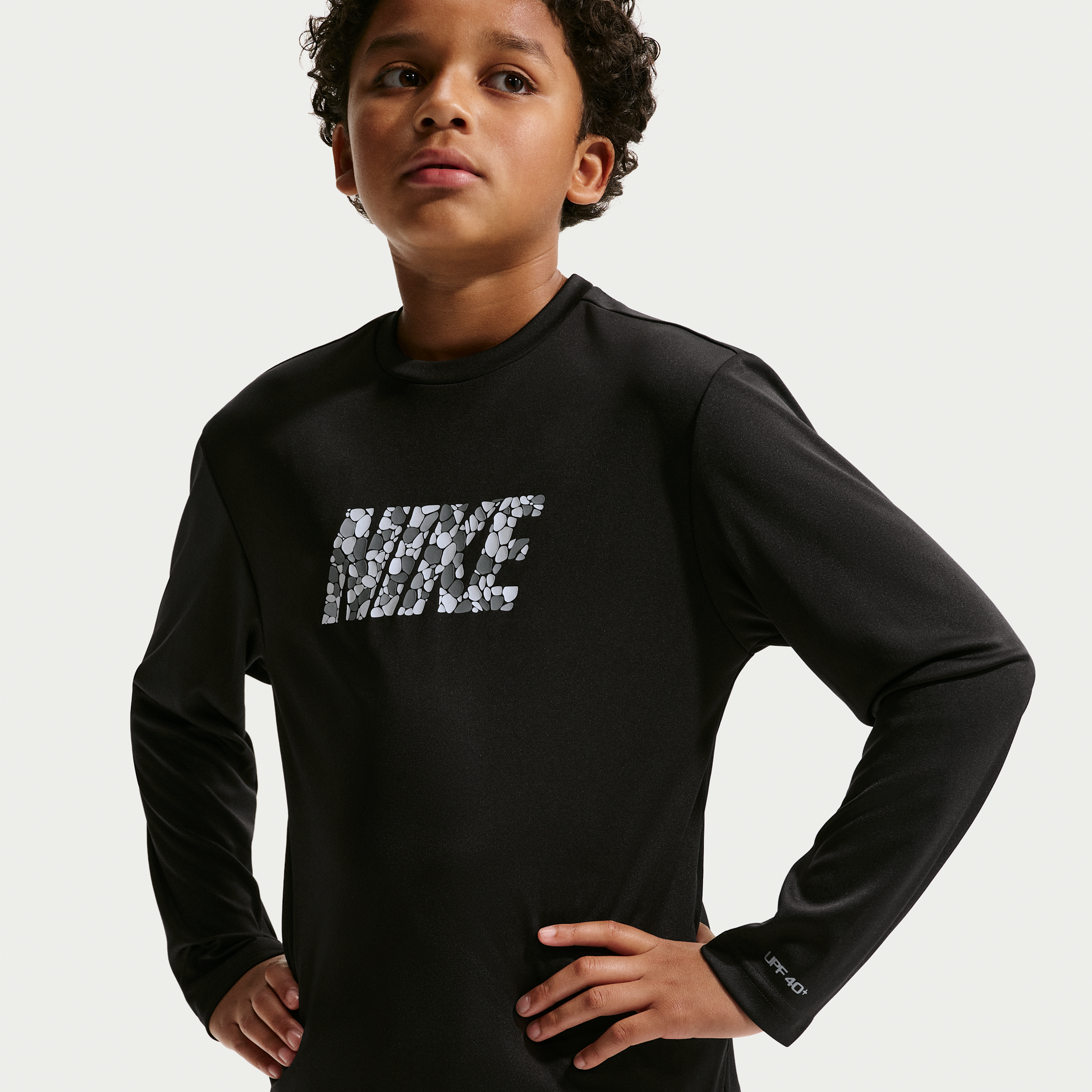 Nike Swim Hydroguard Big Kids' (Boys') Dri-FIT UV Long Sleeve Top in Black | NESSG842-001