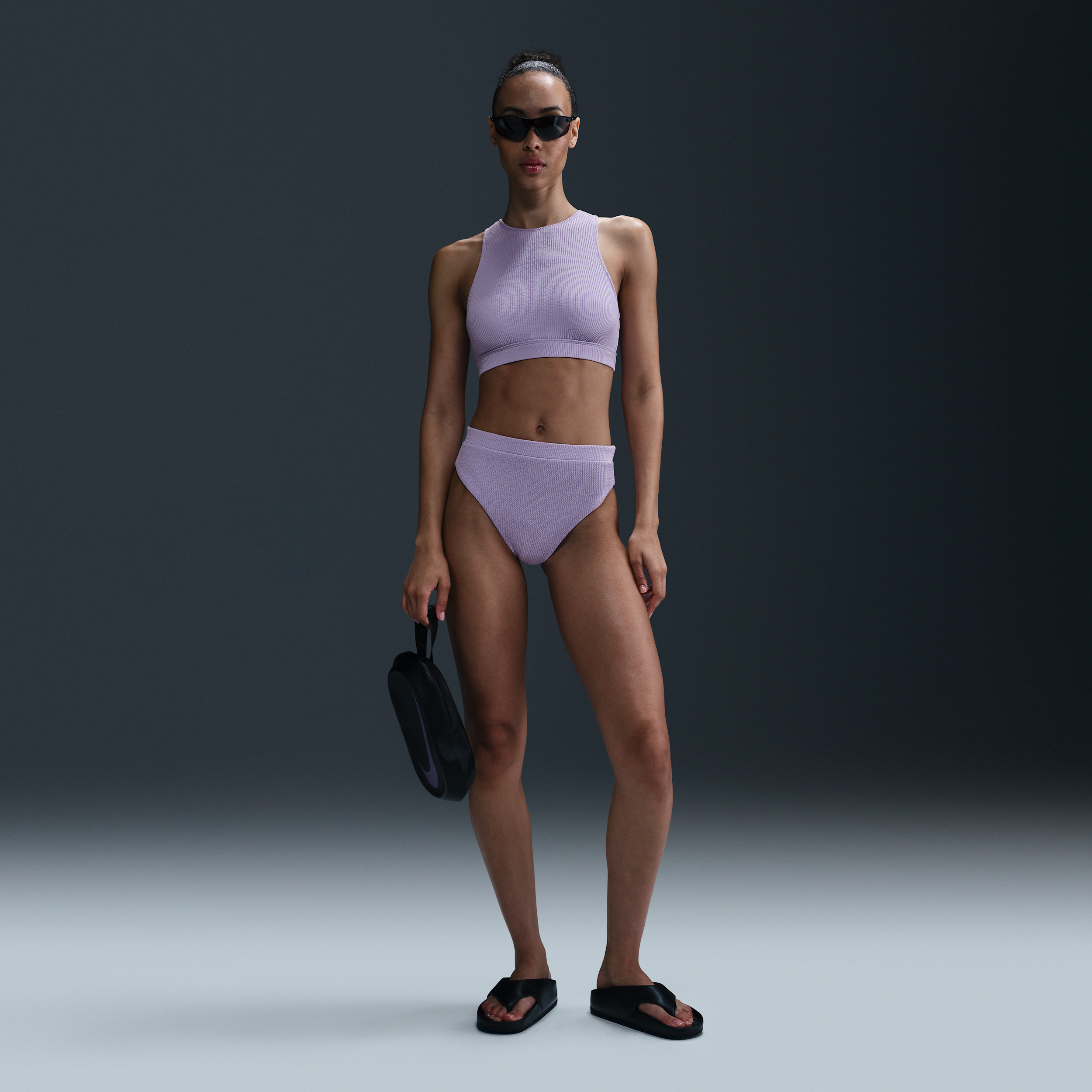Nike Women's Swim Elevated Essential High-waisted Bikini Bottom In Purple