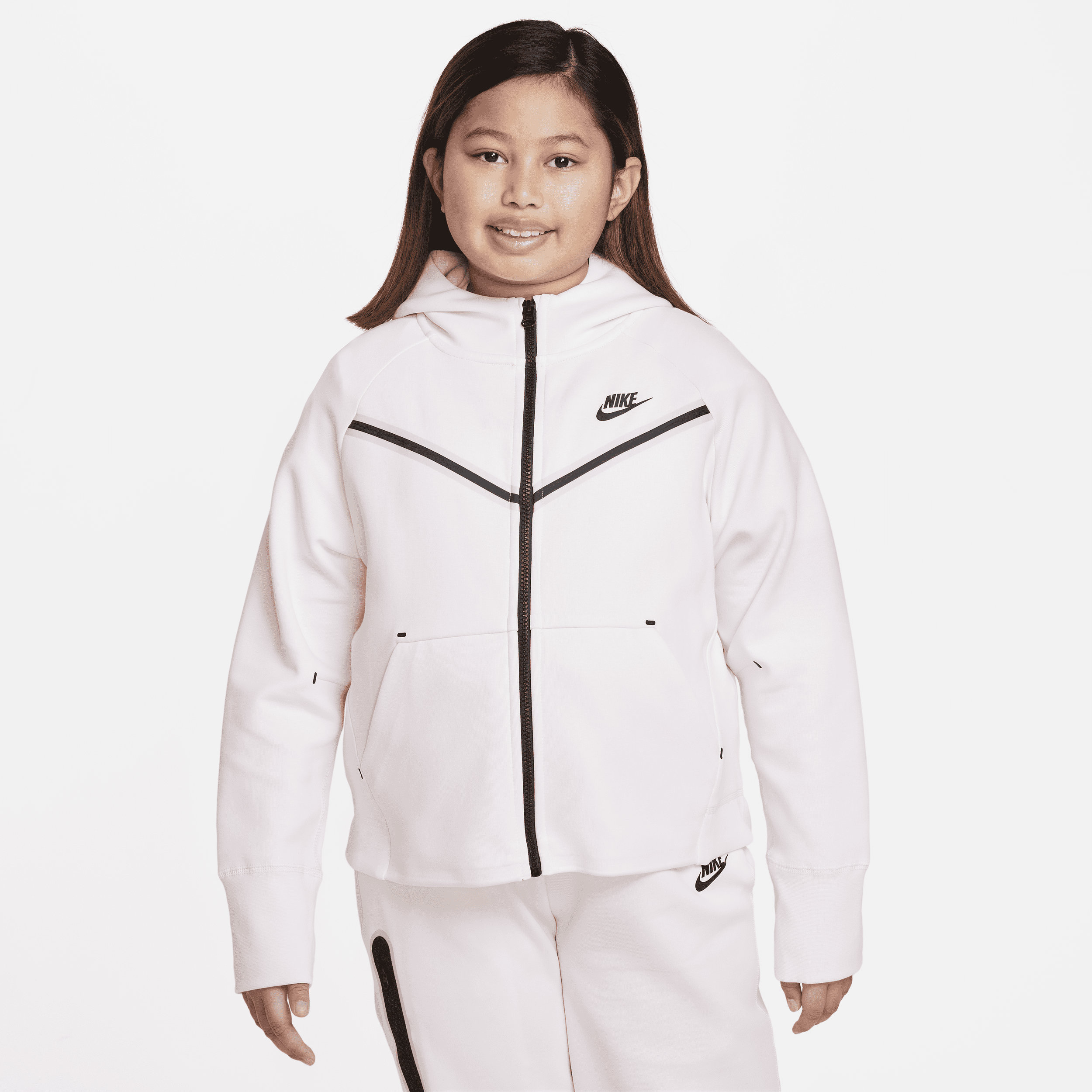 Nike Sportswear Tech Fleece Windrunner Big Kids' (girls') Full-zip Hoodie (extended Size) In Pink