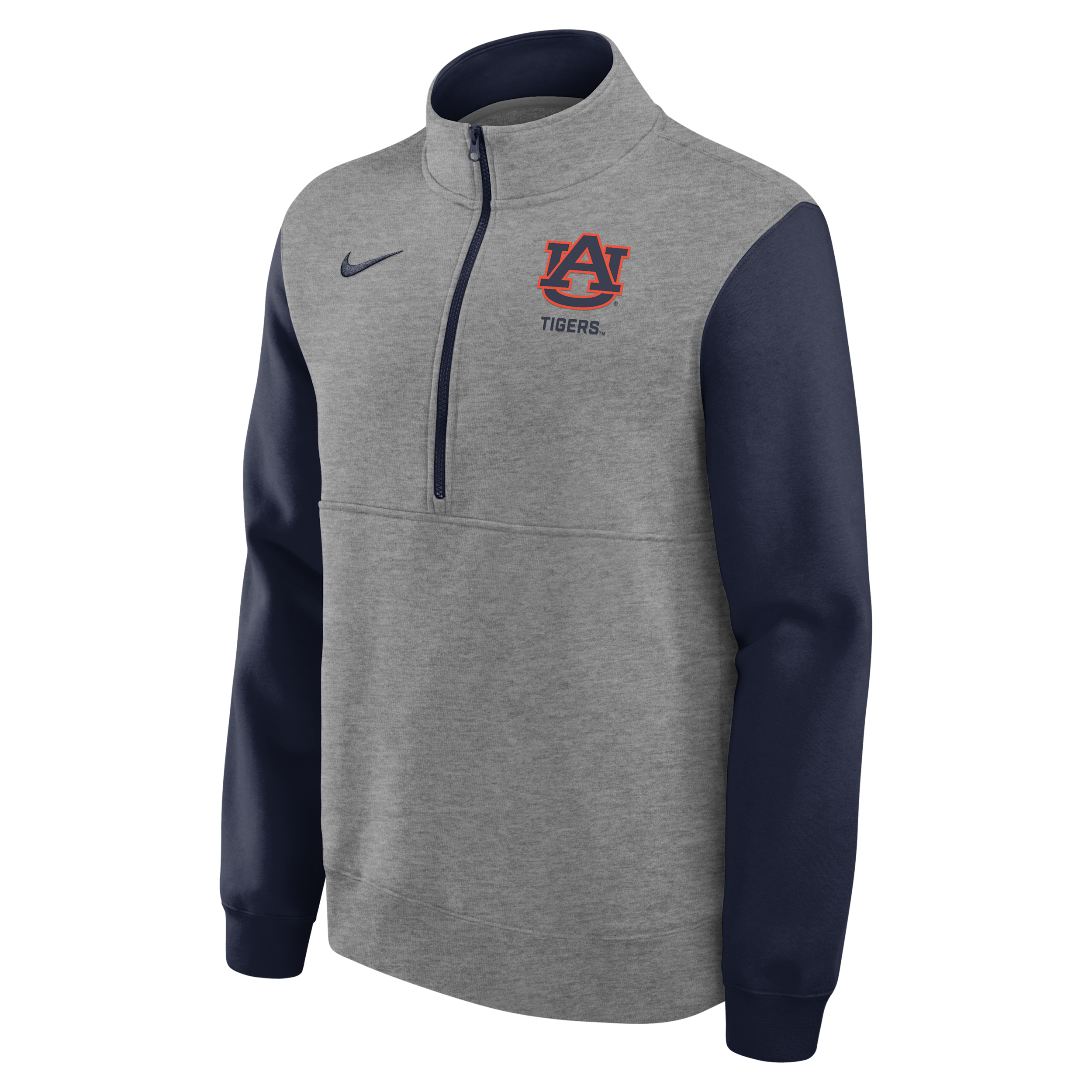 Nike Men's Heather Gray Auburn Tigers Club Fleece Half-Zip Pullover Sweatshirt - Heather Gray, Navy
