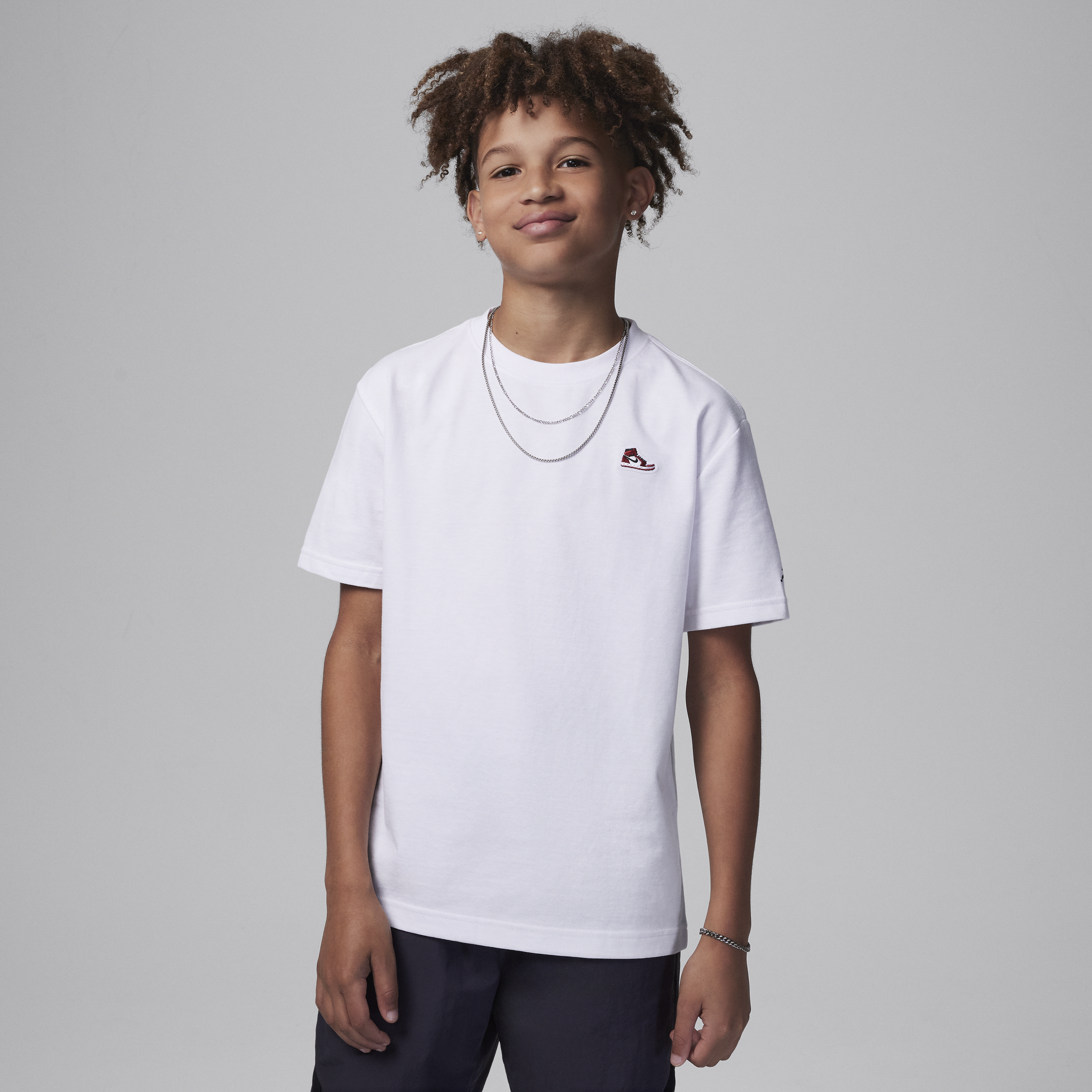 Shop Jordan Air  1 Big Kids' Patch T-shirt In White