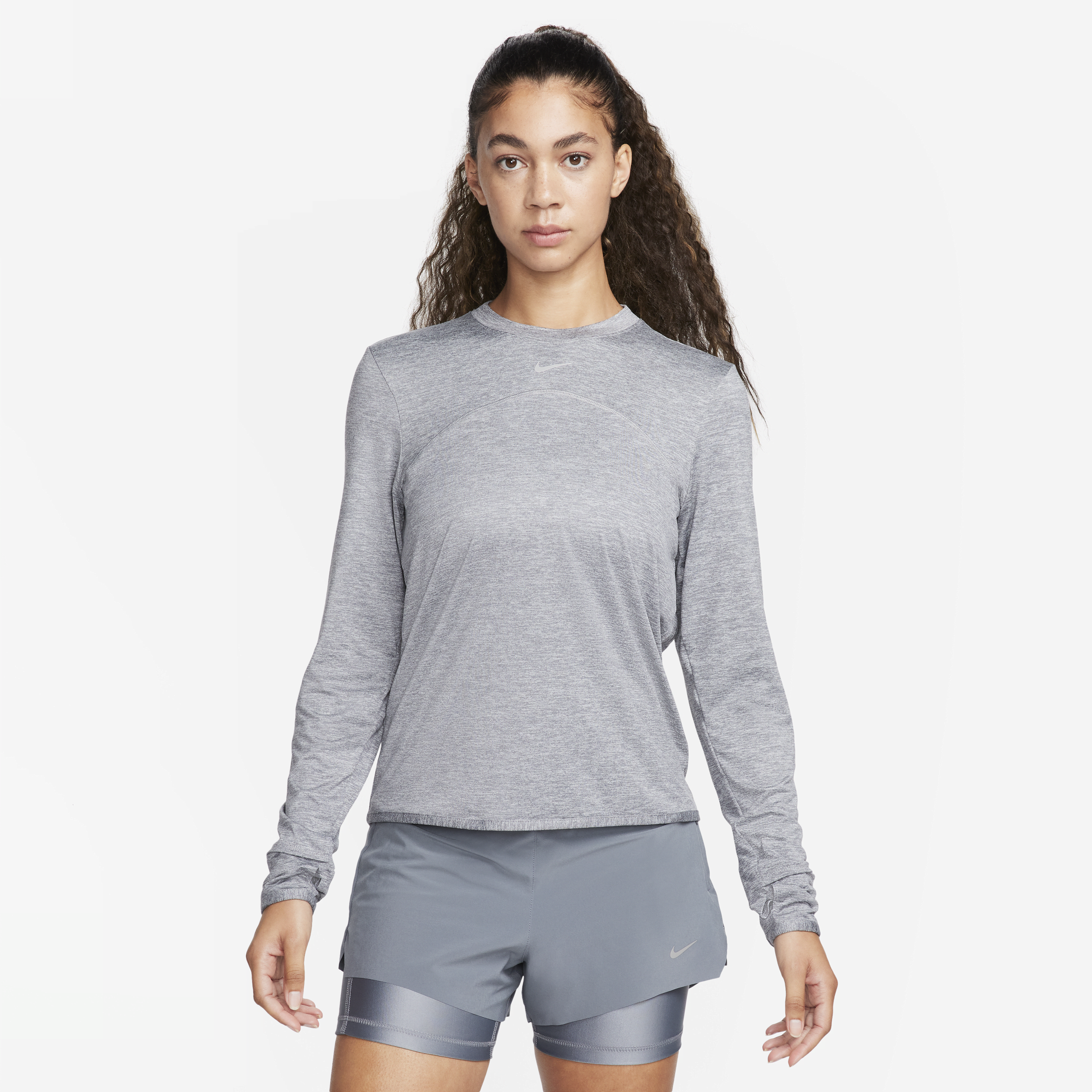 Nike Women's Dri-fit Swift Element Uv Crew-neck Running Top In Grey