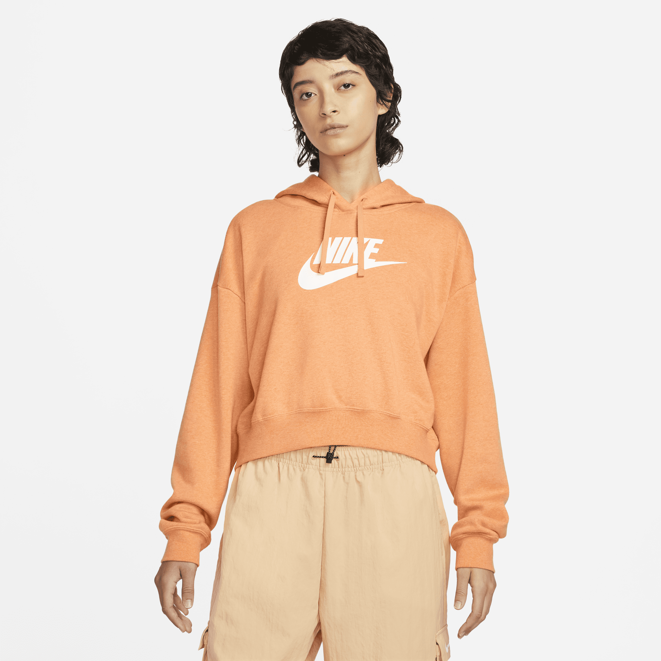 Shop Nike Women's  Sportswear Club Fleece Oversized Crop Graphic Hoodie In Orange