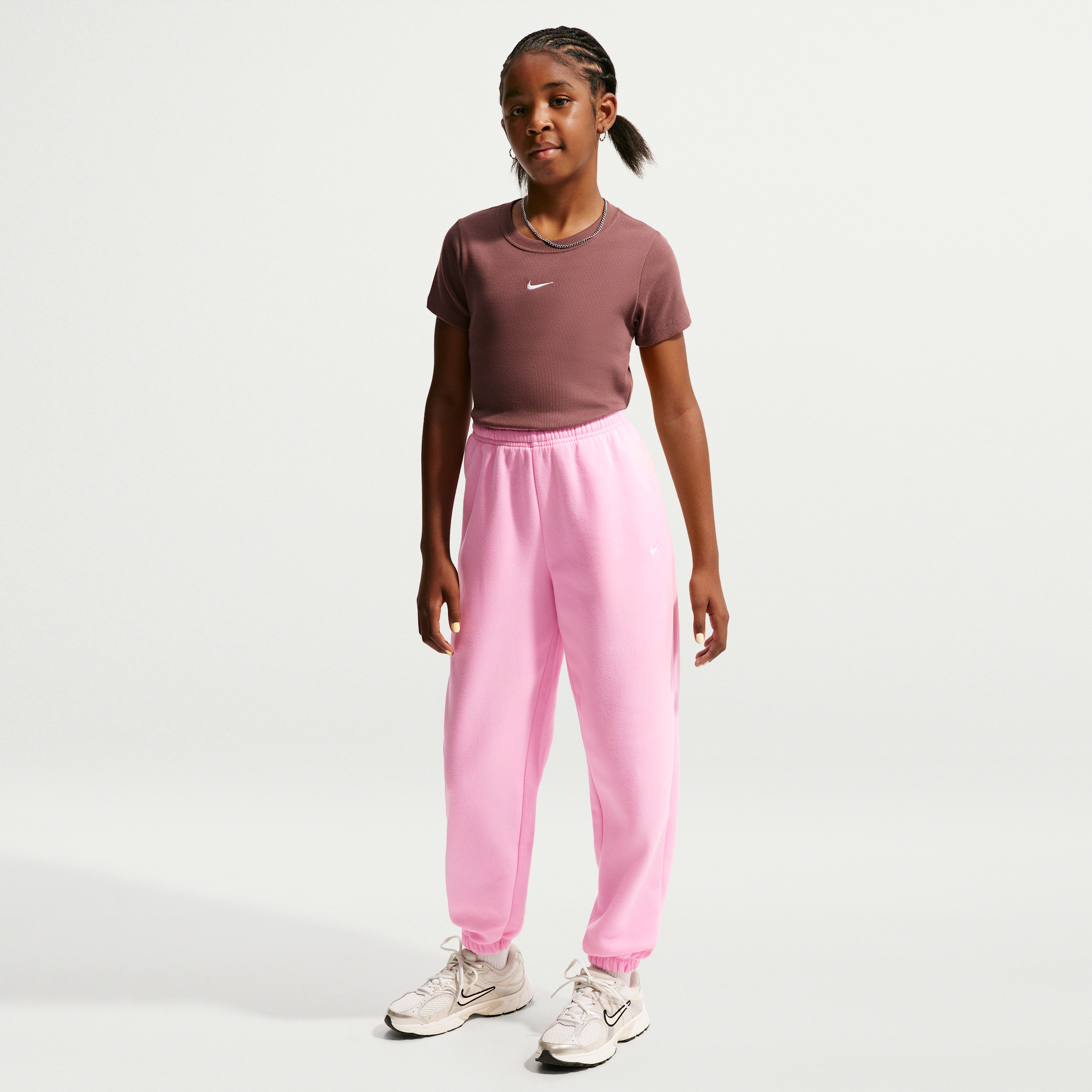 Nike Studio Big Kid Girls Cinched Regular Fit Fleece Pull-On Pant, Medium, Pink