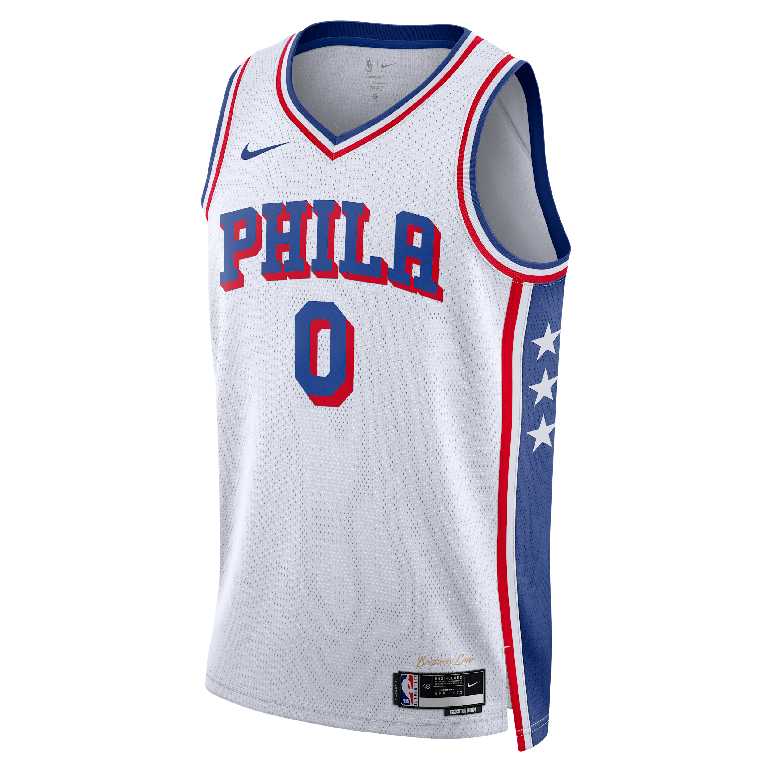Tyrese Maxey Philadelphia 76ers 2023/24 Association Edition Nike Men's Dri-FIT NBA Swingman Jersey in White | DX8472-103