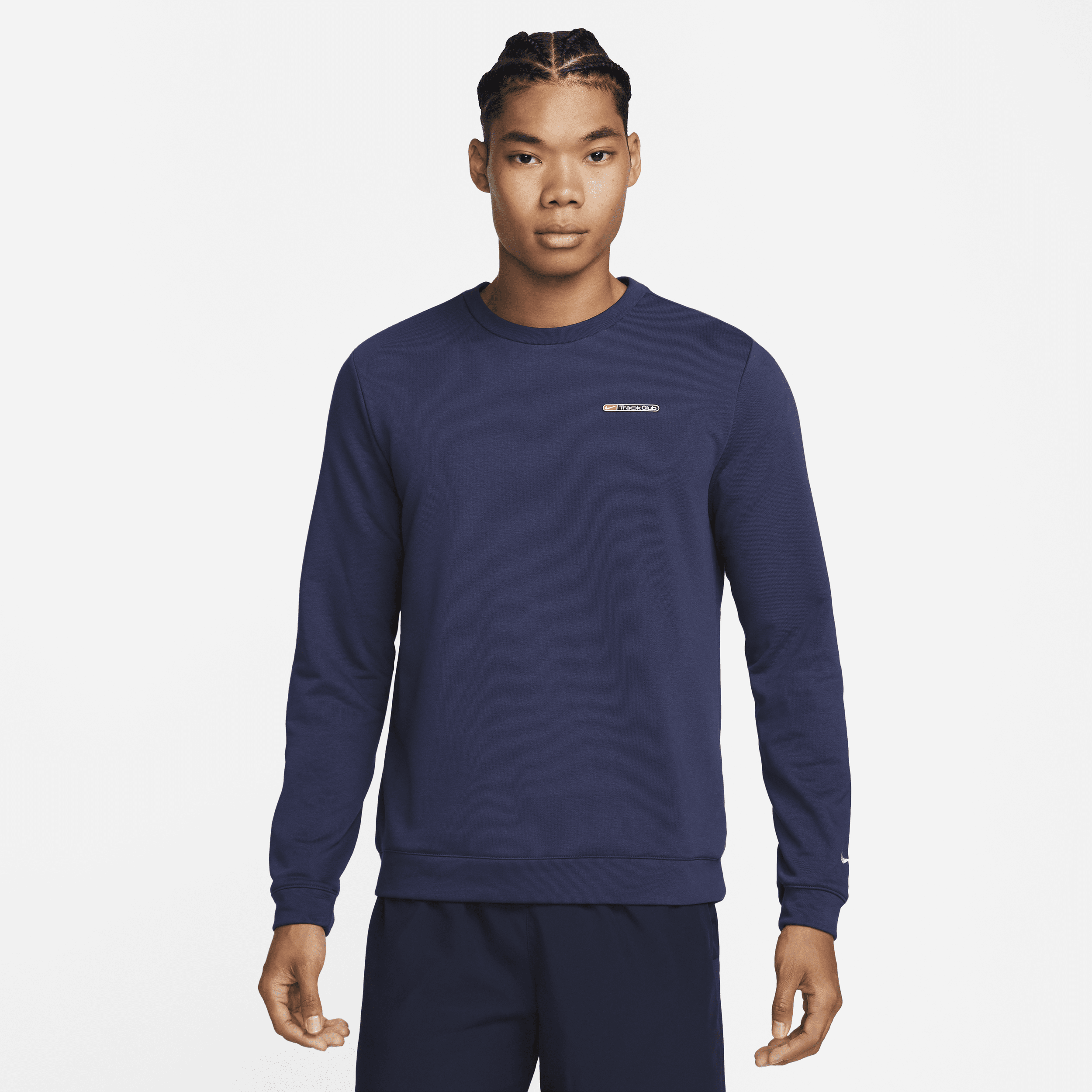 Shop Nike Men's Dri-fit Track Club Fleece Long-sleeve Crew Neck Running Sweatshirt In Blue