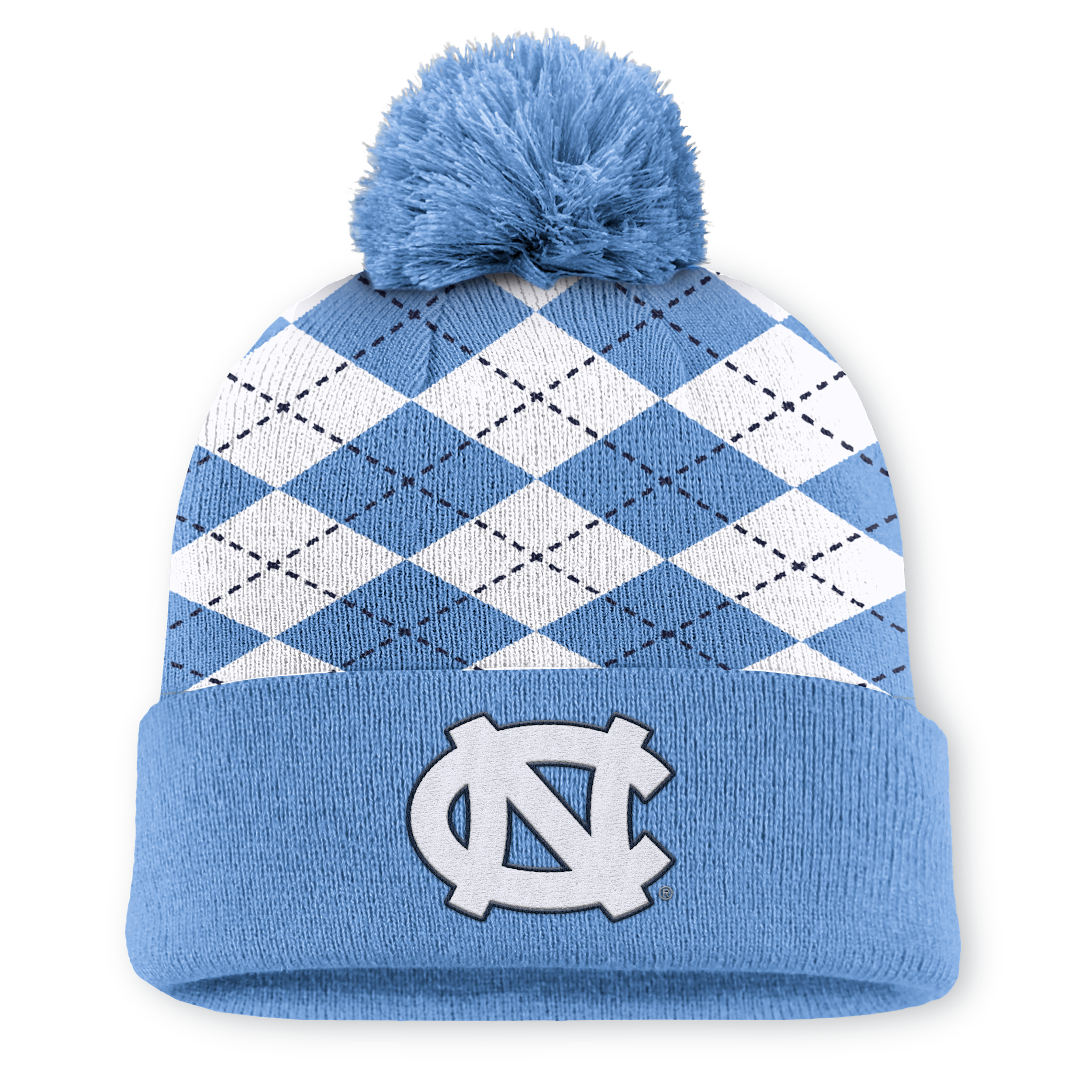 Nike Men's North Carolina Peak Argyle Jordan Brand College Cuffed Pom Beanie In Blue