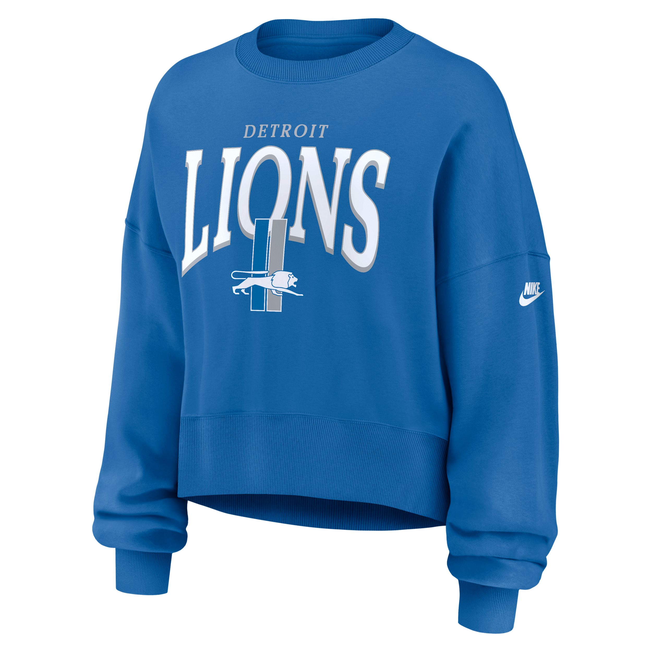 Detroit Lions Rewind Phoenix Nike Women's NFL Oversized Pullover Crew in Blue | 01D74KR9SV-NYG