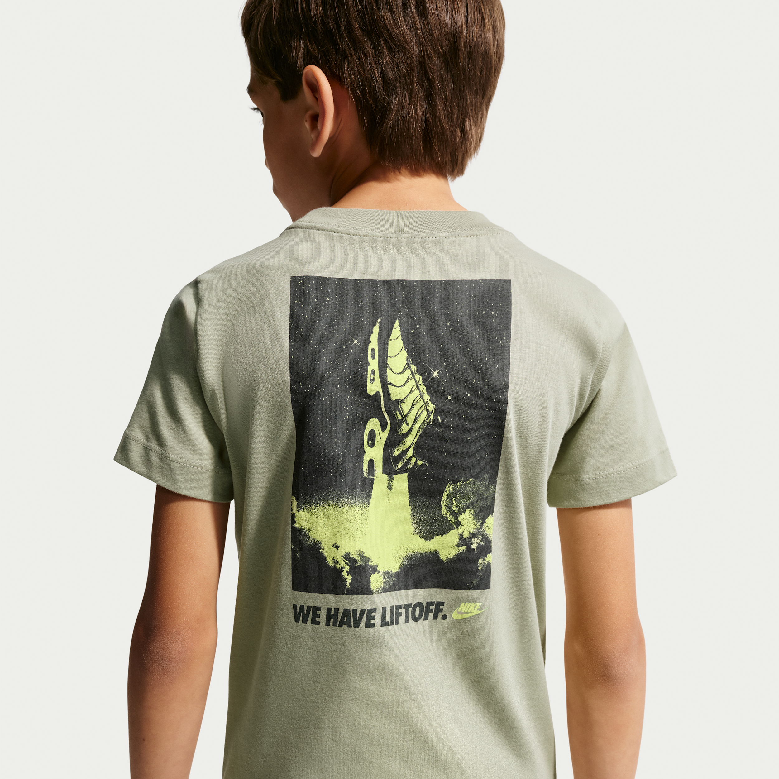 Nike Kids' Sportswear Shoe Liftoff Photo Graphic Tee, Small, Spruce Fog