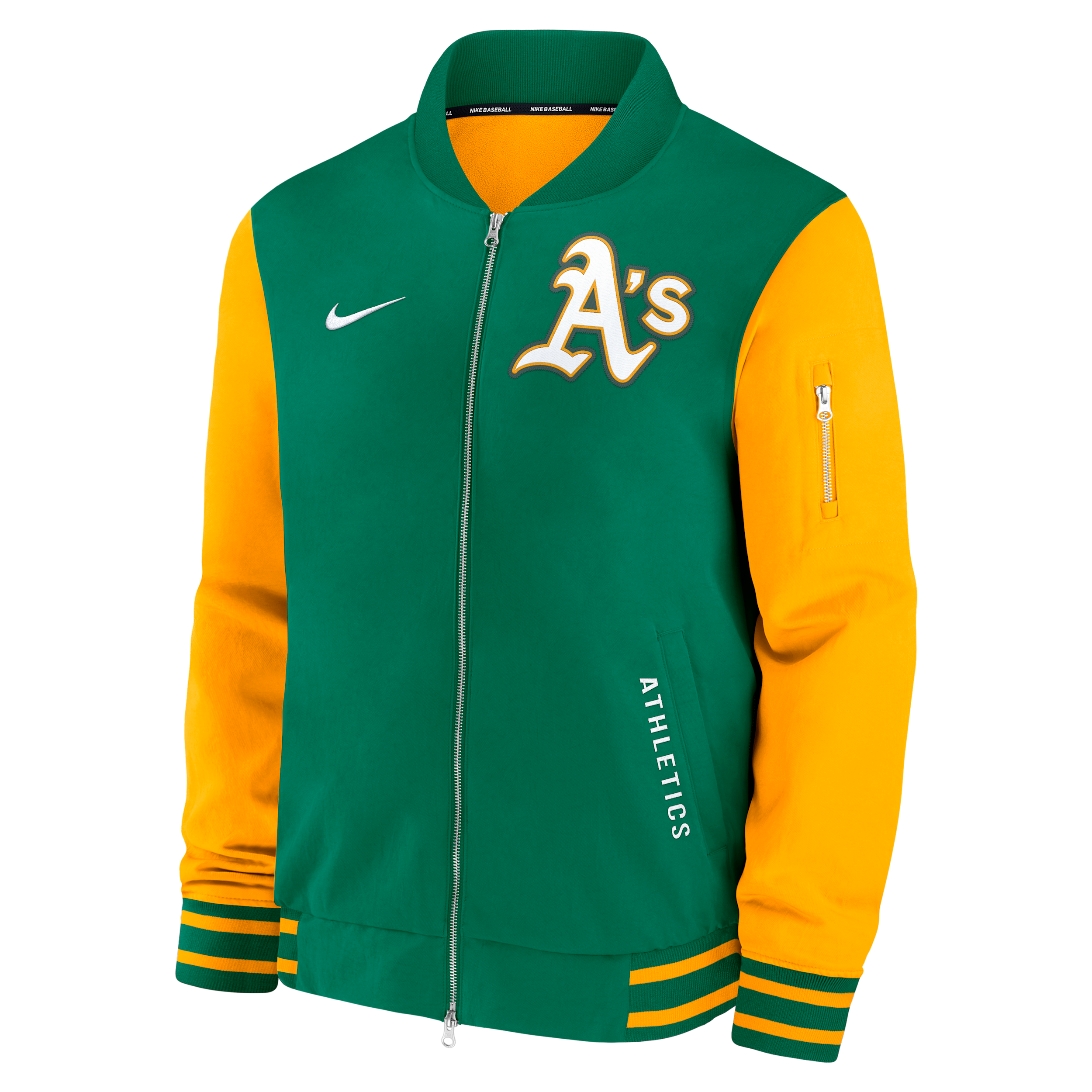 Athletics Authentic Collection Dugout Nike Men's MLB Full-Zip Bomber Jacket in Green | 02F30HSIFZ-TZ7