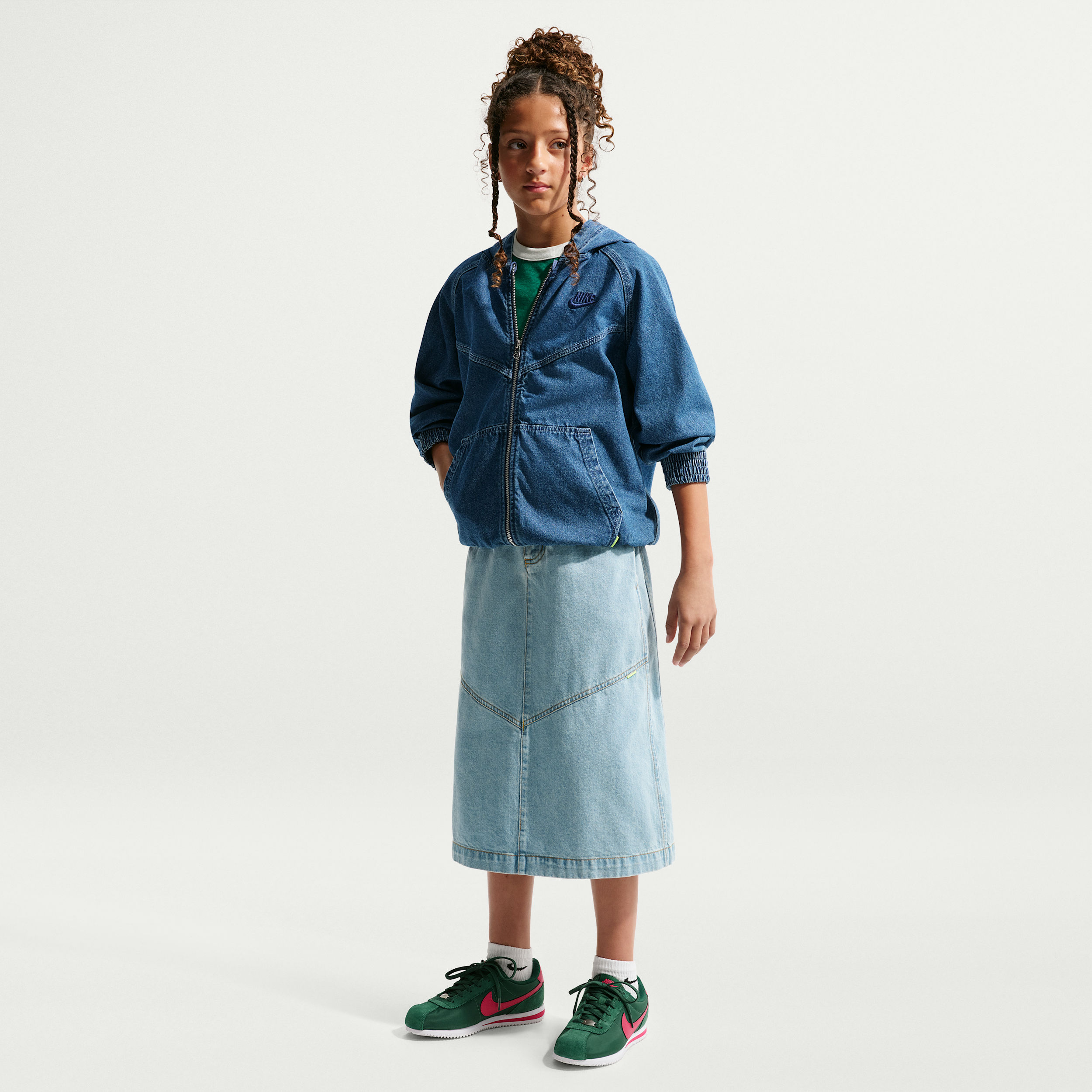 Nike Sportswear Big Kids' Denim Midi Skirt in Blue | IM8718-440