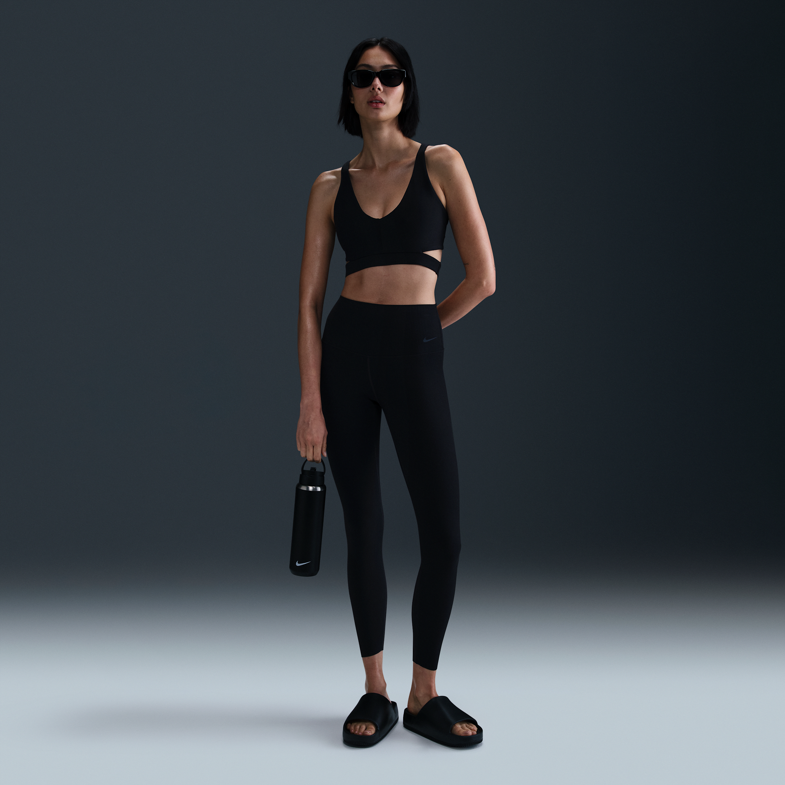 Nike Women's Zenvy Rib Gentle-support High-waisted 7/8 Leggings In Black
