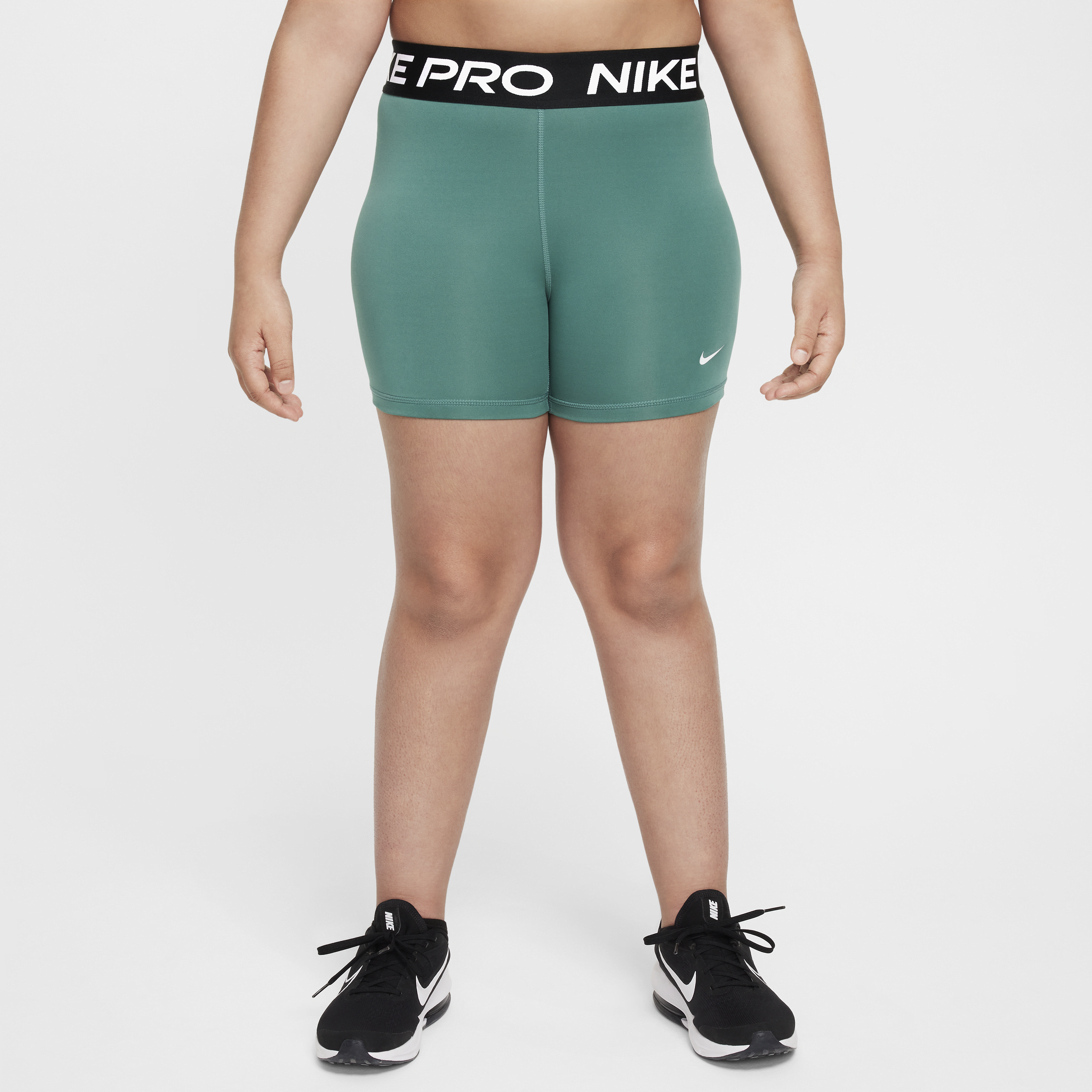 Shop Nike Pro Dri-fit Big Kids' (girls') Shorts (extended Size) In Green