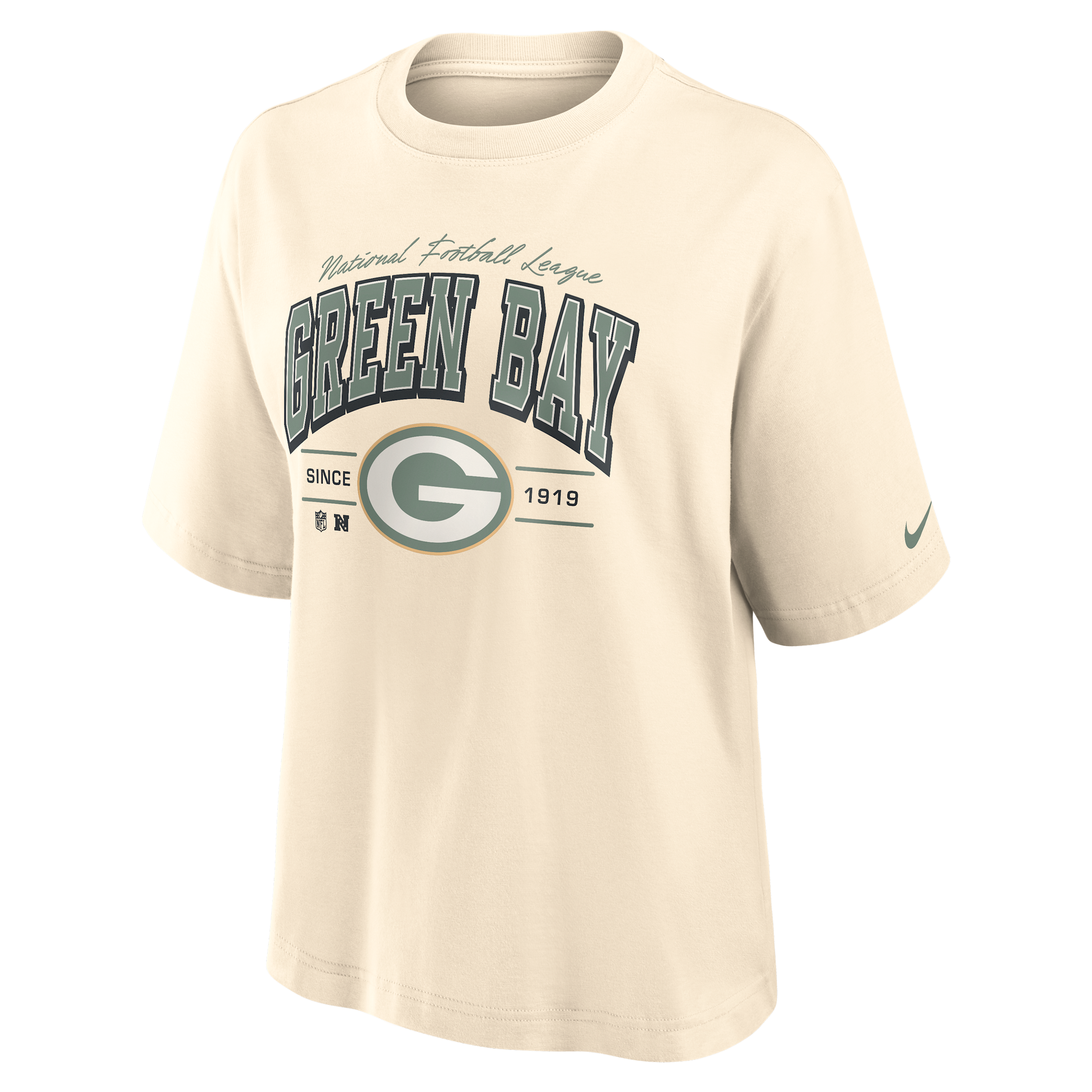 Green Bay Packers Vintage Mod Boxy Nike Women's NFL T-Shirt in White | 01CM15A7T-U9E