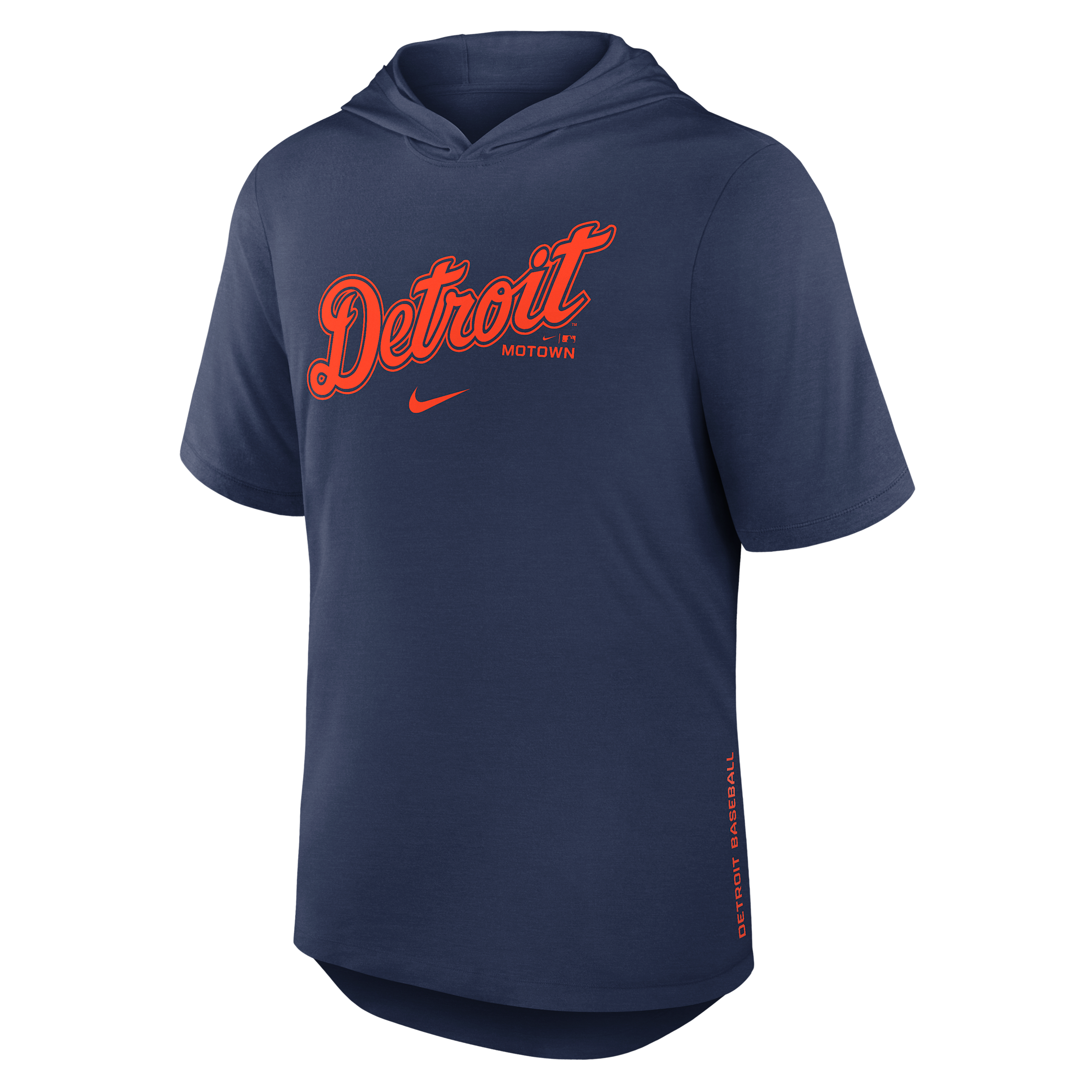Detroit Tigers Arched Wordmark Nike Men's Dri-FIT MLB Hooded T-Shirt in Blue | 03NB44BDG-6XV