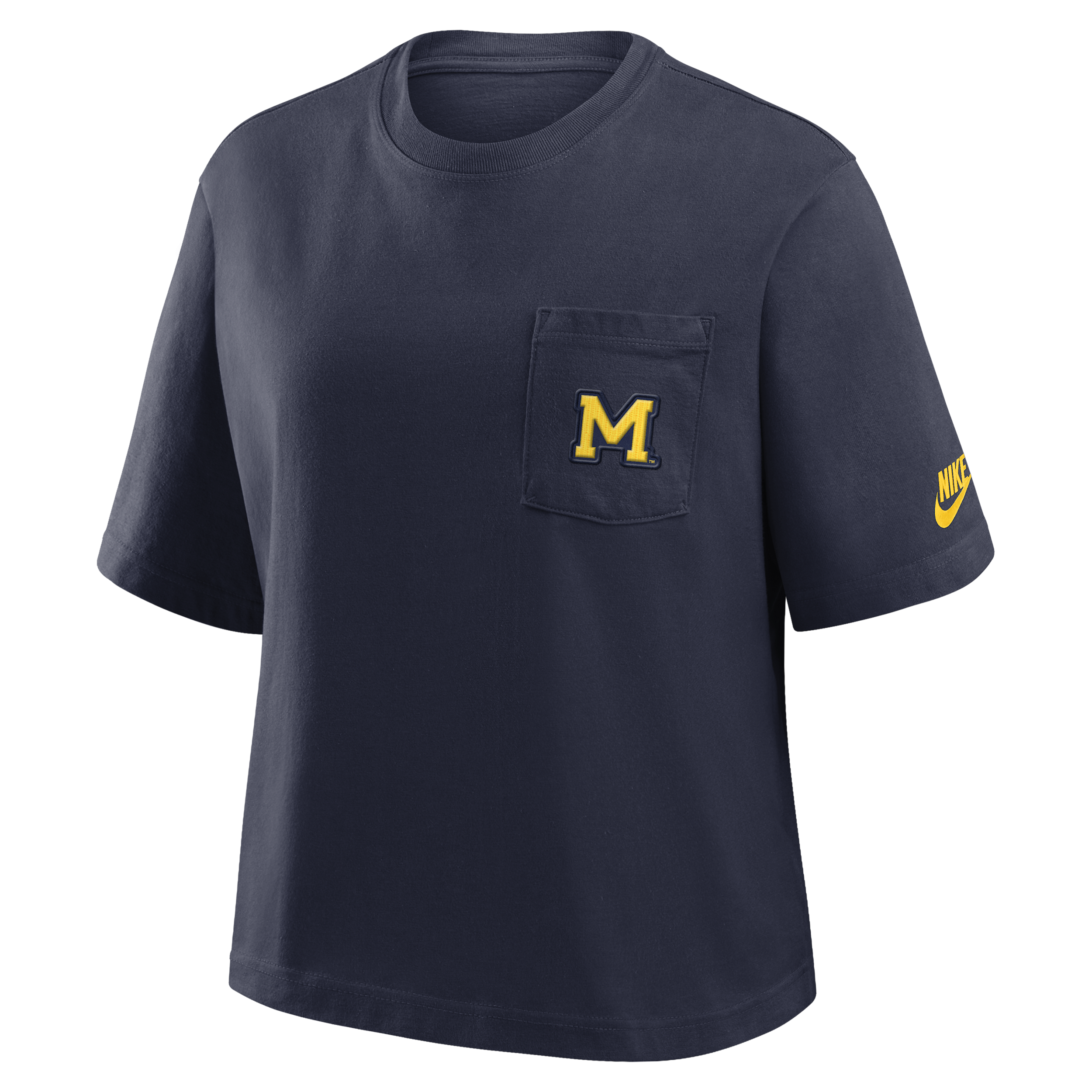 Michigan Legacy Pocket Boxy Nike Women's College T-Shirt in Blue | 11CM41SMWV-SYF