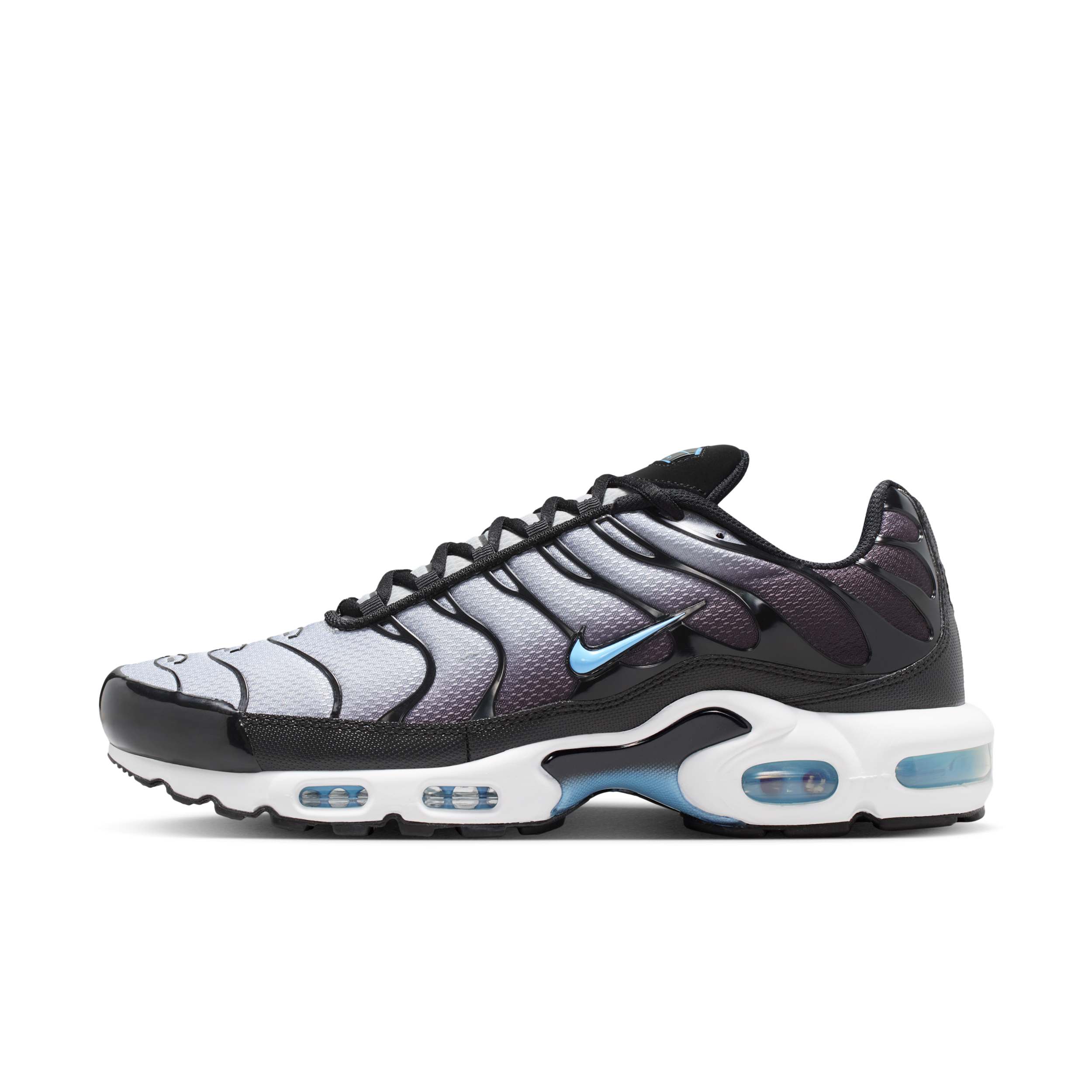 Nike Men's Air Max Plus Casual Shoes in Black/Light Smoke Grey/White Size: 10.5