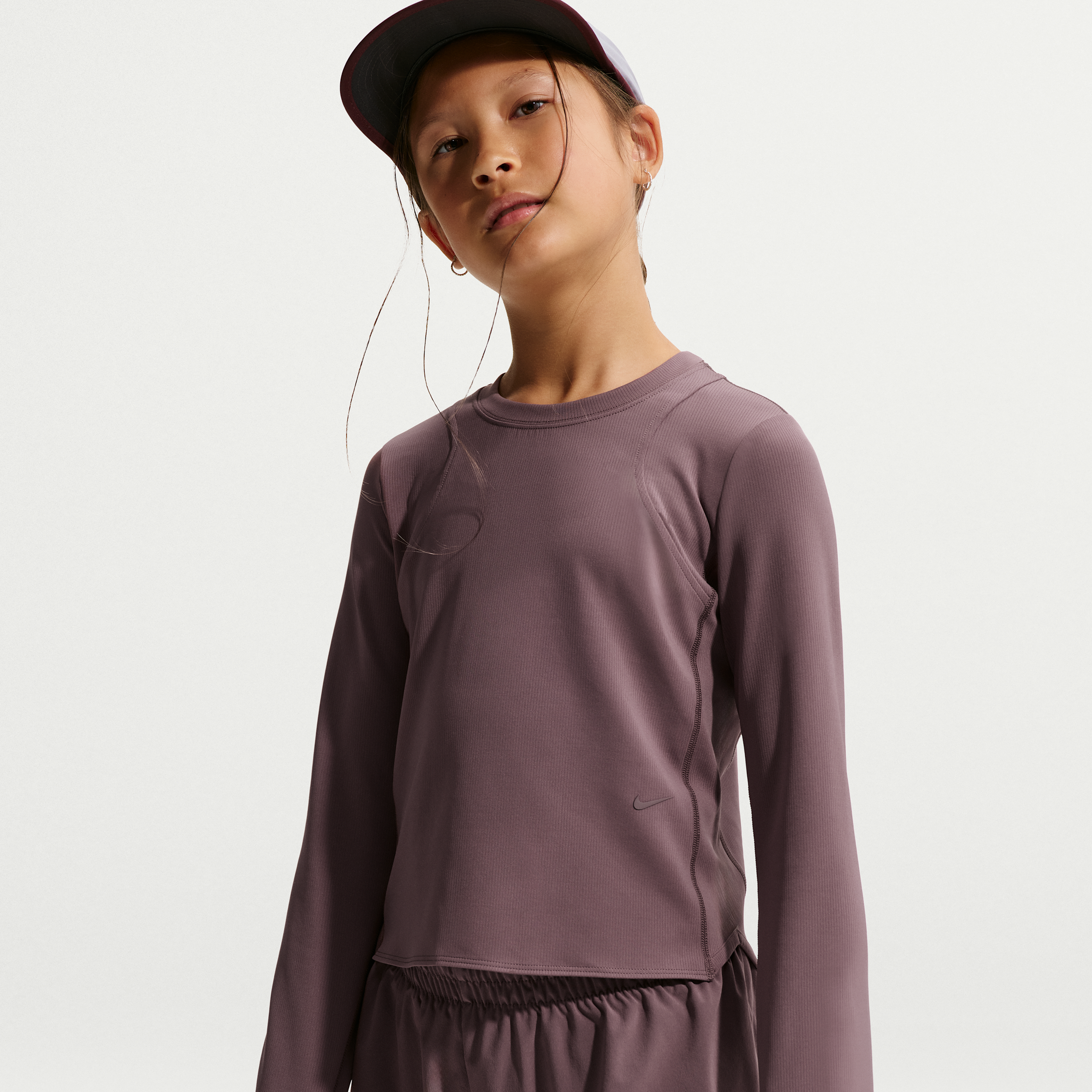 Nike Women's MAVN Girls' Dri-FIT Ribbed Long-Sleeve Top in Purple | IM1761-502