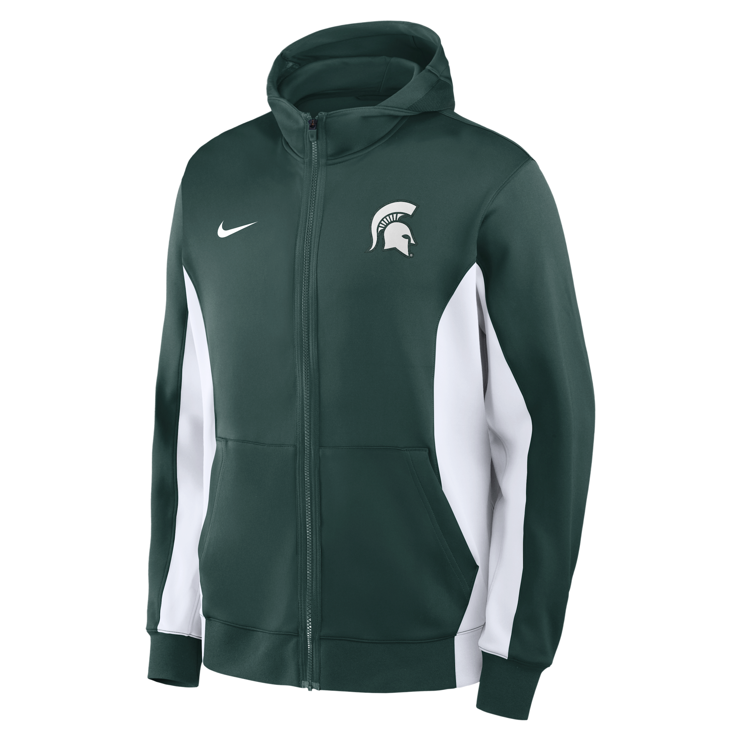 Nike Men's Green/White Michigan State Spartans Courtside Game Dri-fit Full-Zip Hooded Jacket - Green