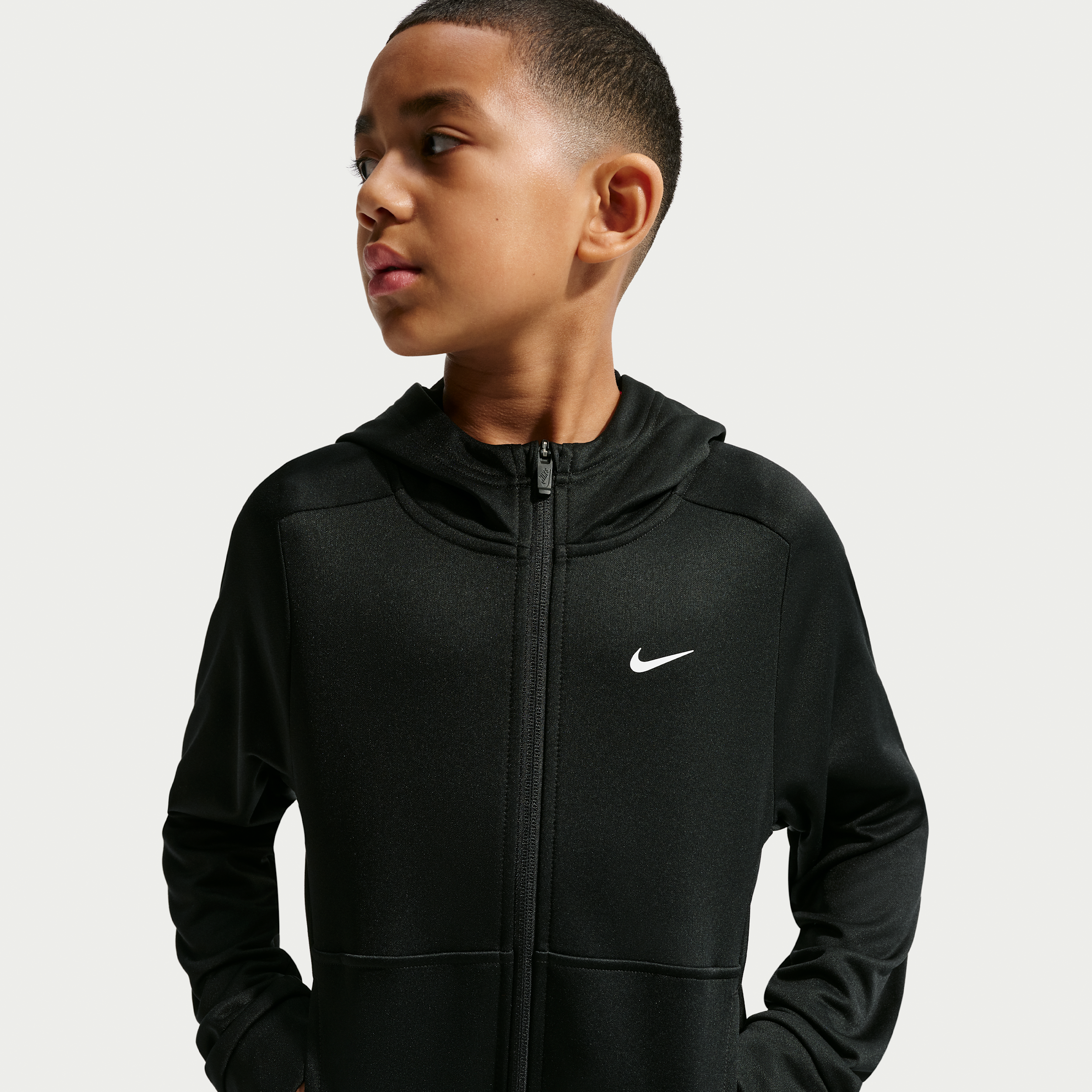 Nike Big Kids' (Boys') Therma-FIT Fleece Full-Zip Hoodie in Black | IO3396-010