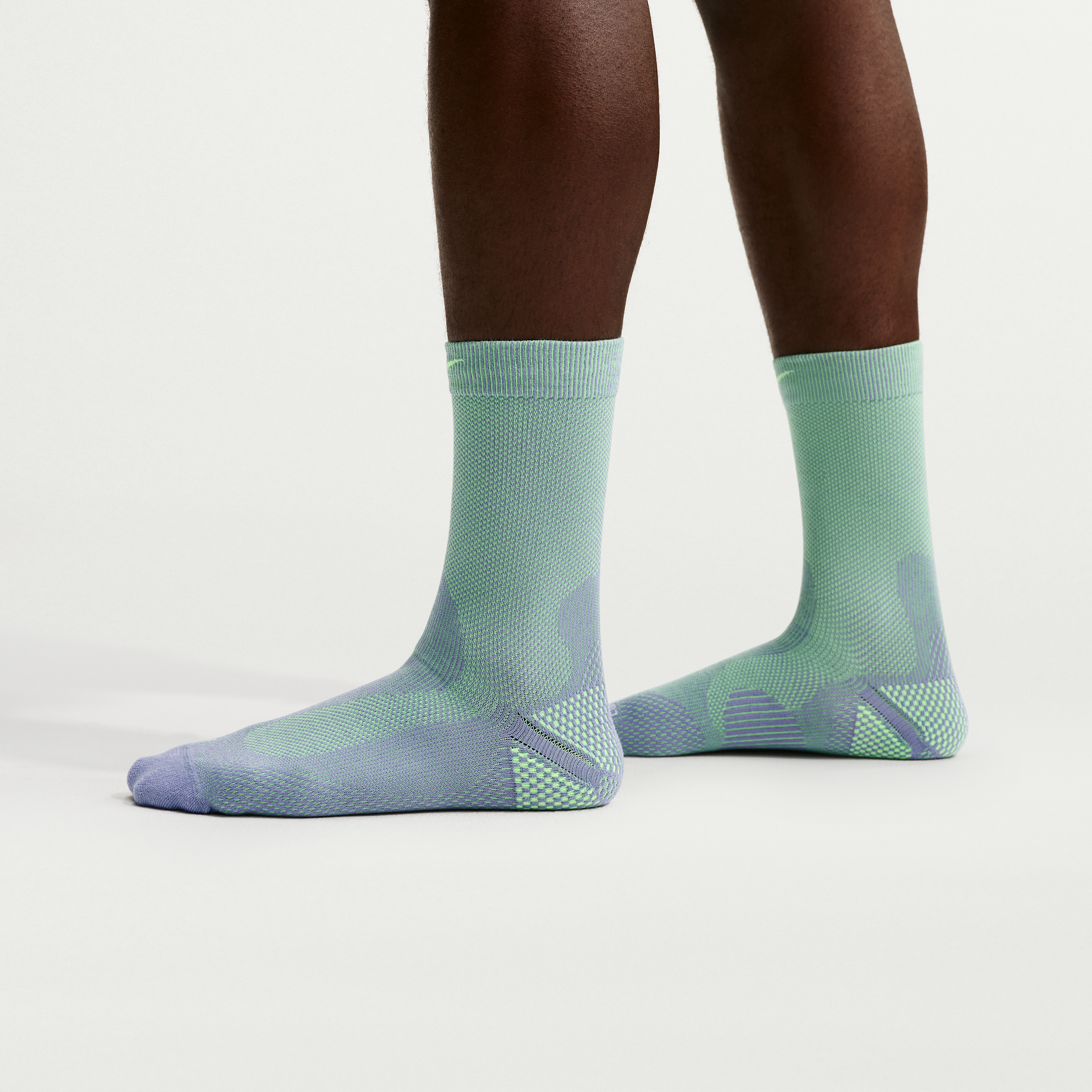 Nike Running Lightweight Crew Socks - 1 Pair, Men's, Medium, Iron Purple/Voltage Green/Voltage Green