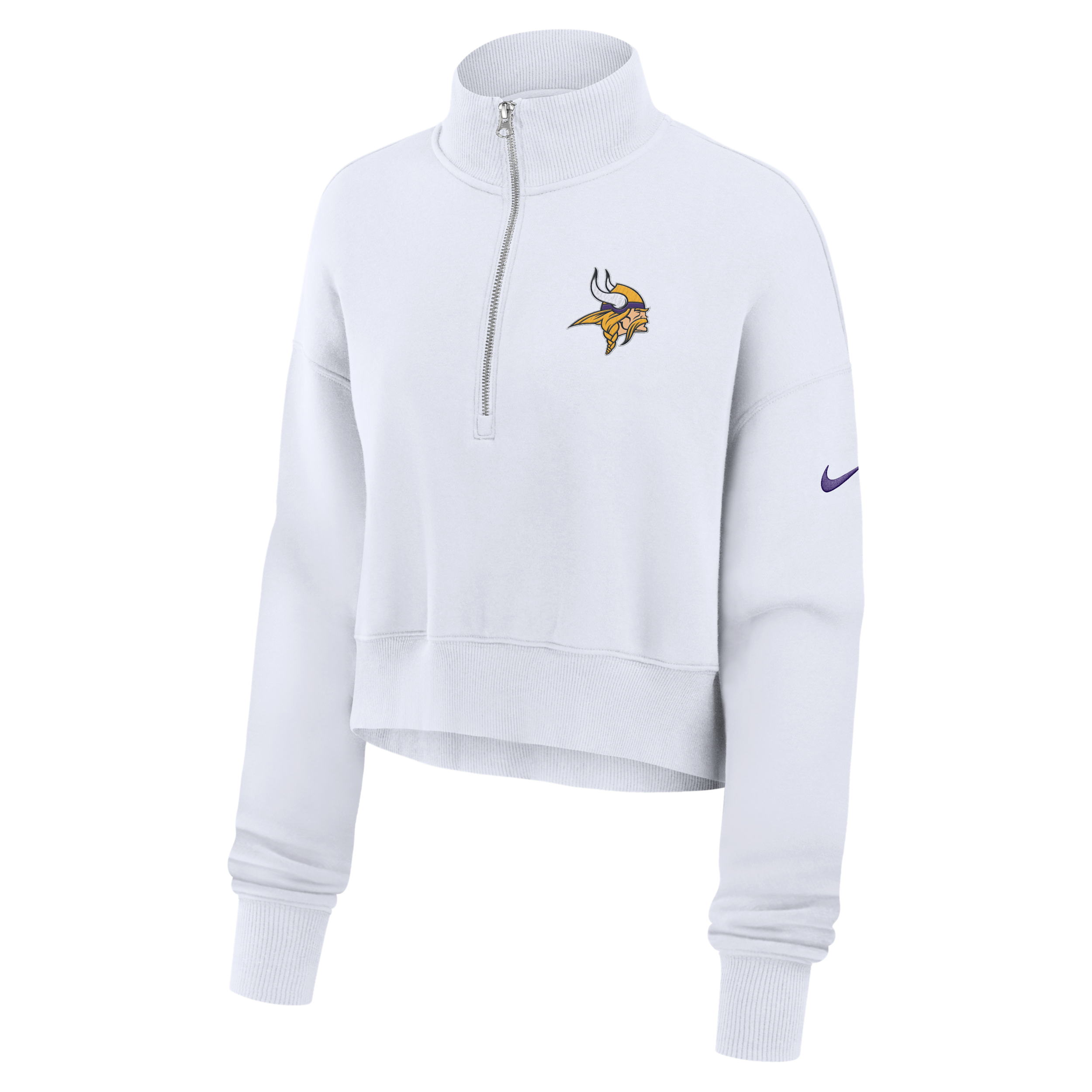 Minnesota Vikings Primetime Phoenix Nike Women's NFL Oversized Cropped 1/4-Zip Crew in White | 01N910A9M-LCD