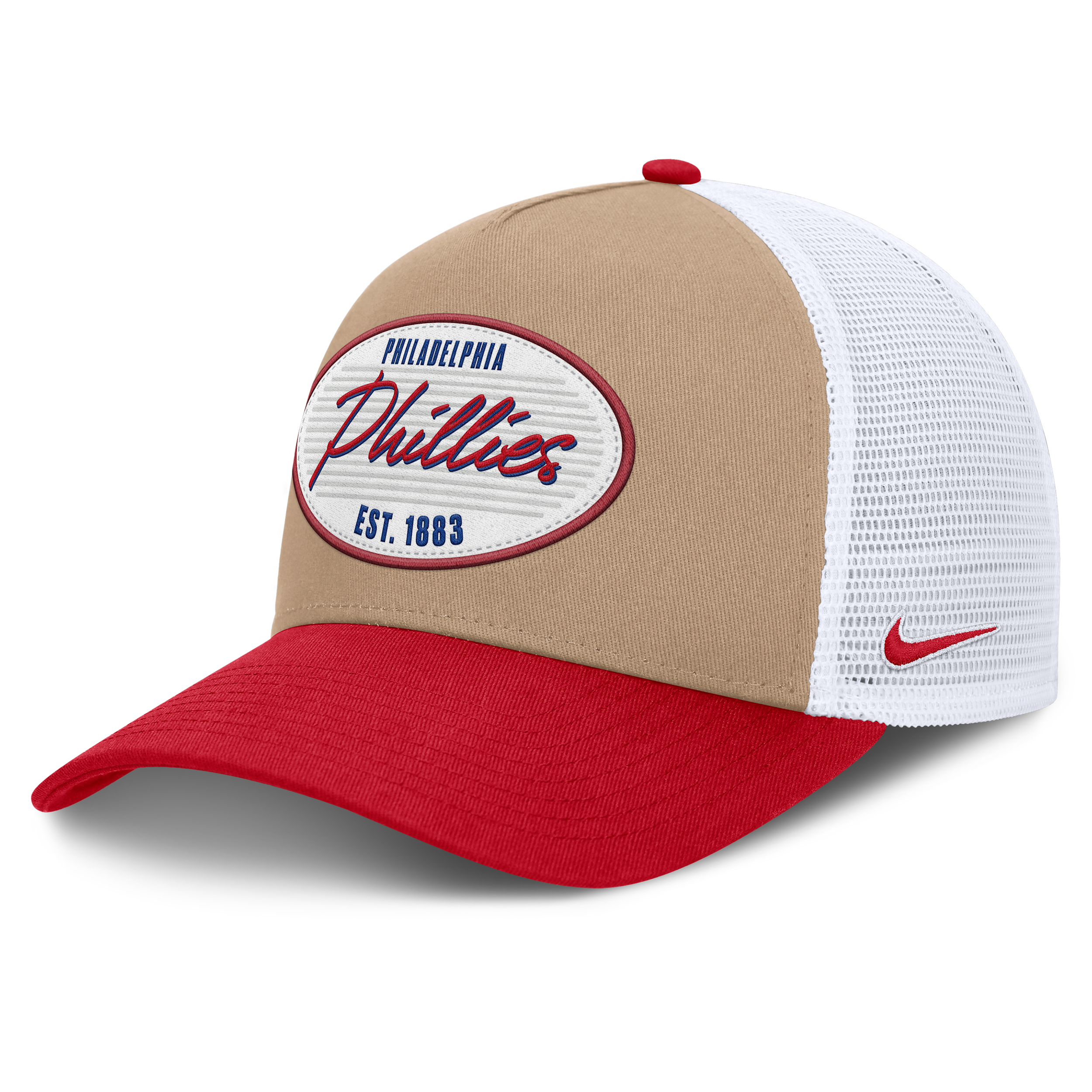 Philadelphia Phillies Rise Nike Men's MLB A-Frame Trucker Adjustable Hat in Brown | NB1F0JOYPP-G3T