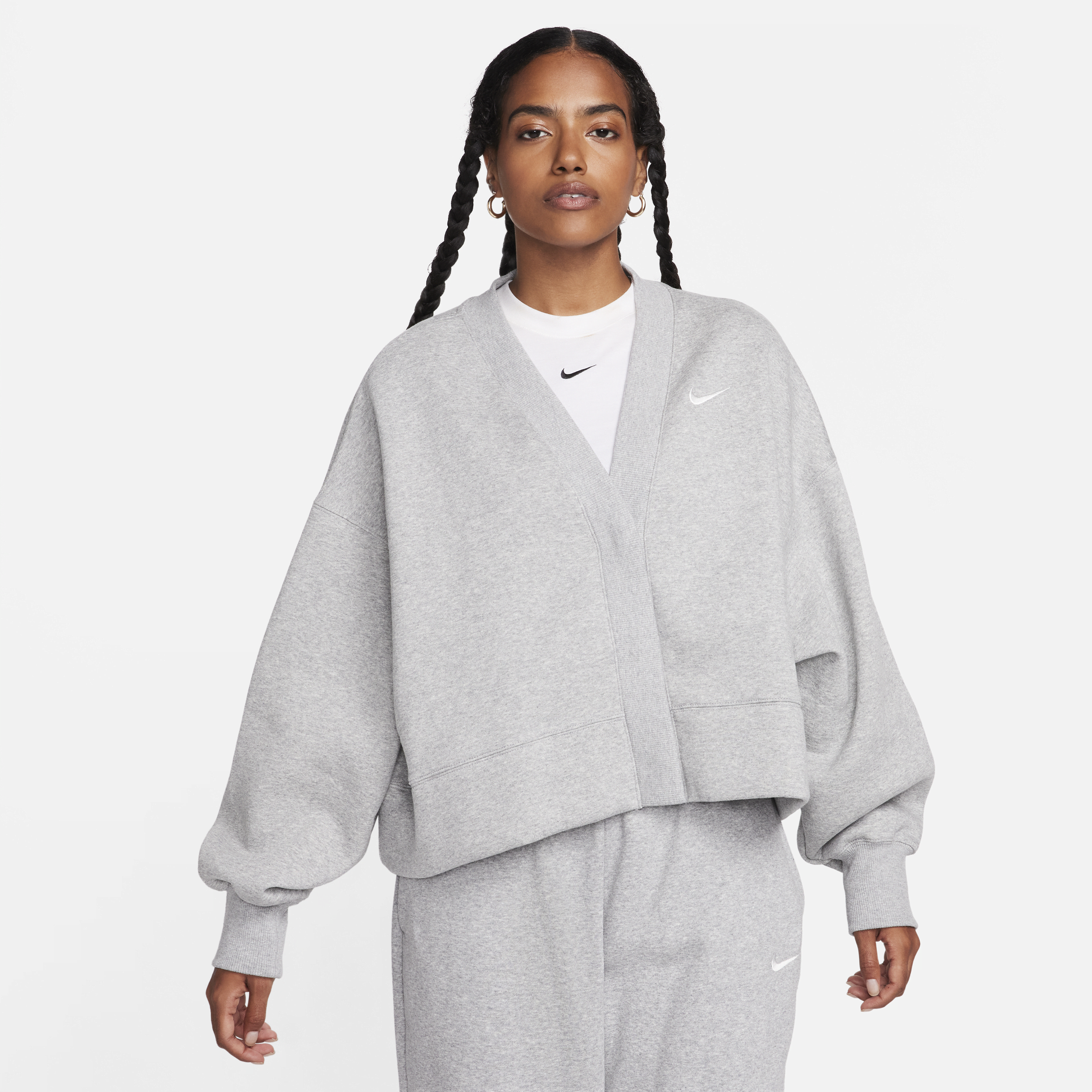 Shop Nike Women's  Sportswear Phoenix Fleece Over-oversized Cardigan In Grey