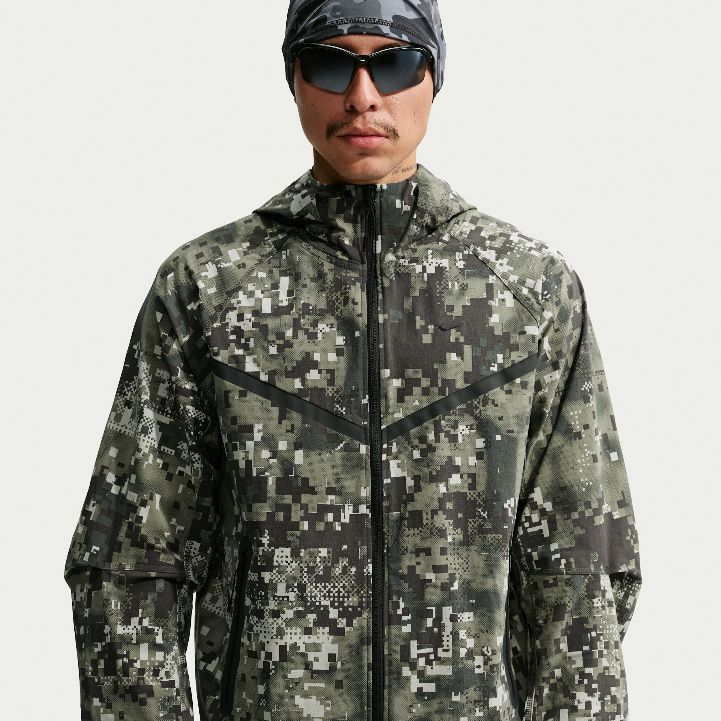 Nike Men's Tech Dri-FIT Woven Digital Camo Print Full-Zip Jacket in Silver Sage/Black Size: XL Tall
