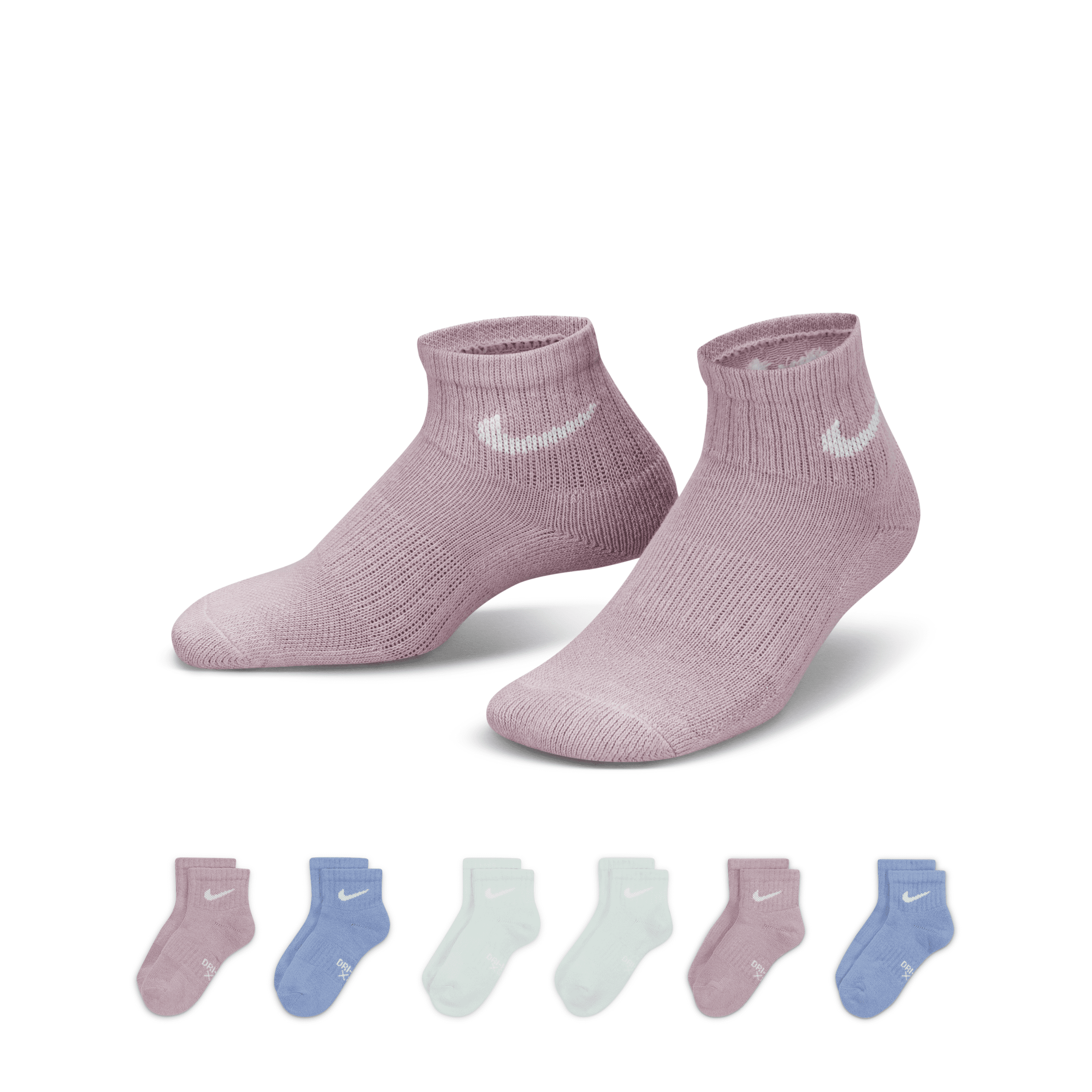 Nike Dri-fit Performance Basics Little Kids' Ankle Socks (6 Pairs) In Pink