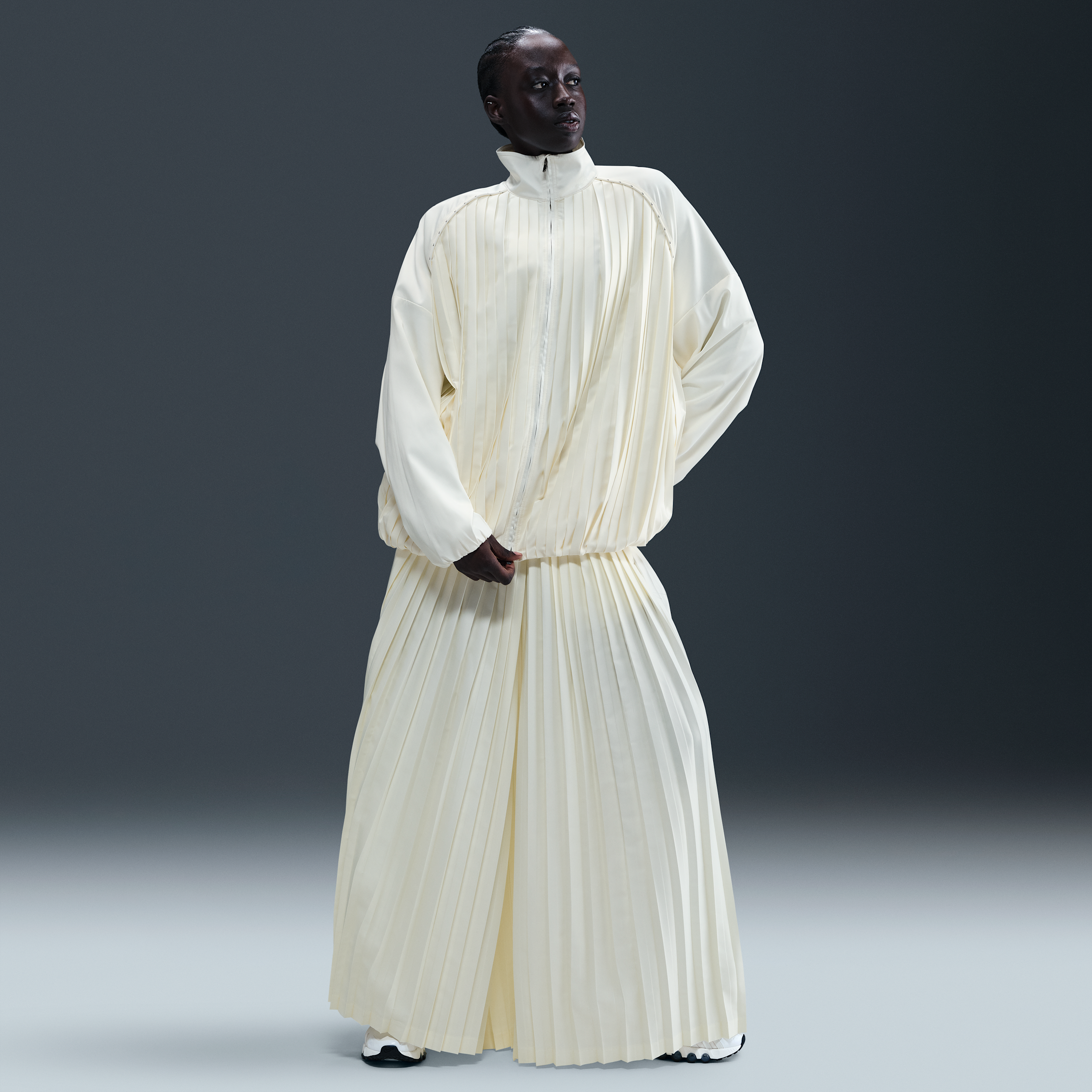 Nike Sportswear Satin Pleated Mid-rise Track Pants In White