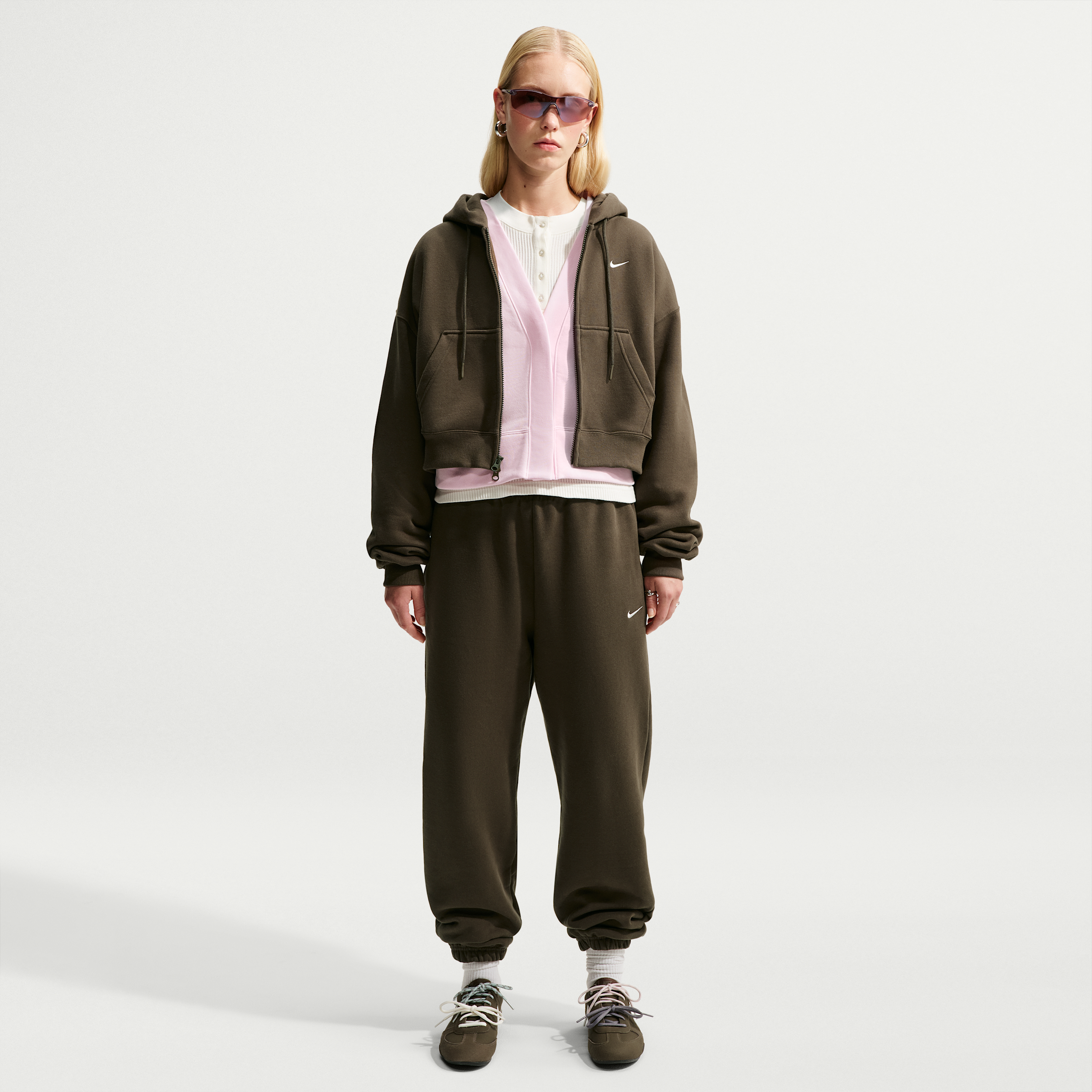 Nike Women's Studio Fleece Medium Weight High-Rise Oversized Cuffed Pants in Brown | IM8074-212