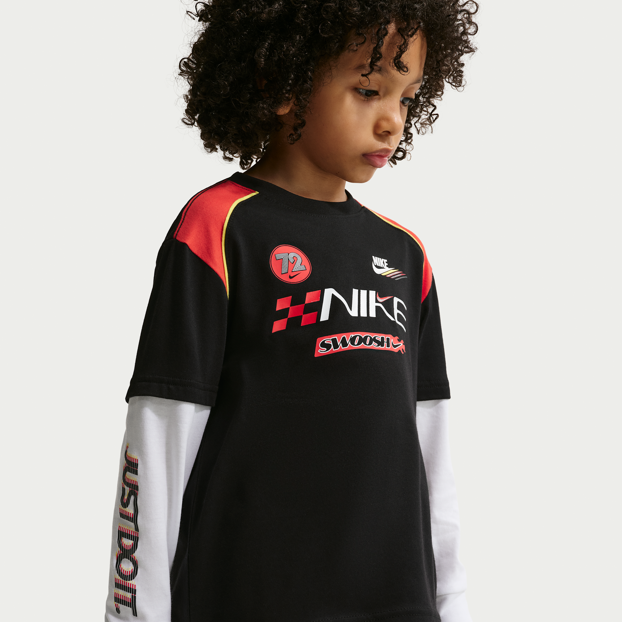 Nike Sportswear Little Kids' Victory Lap Twofer T-Shirt in Black | 86N709-023