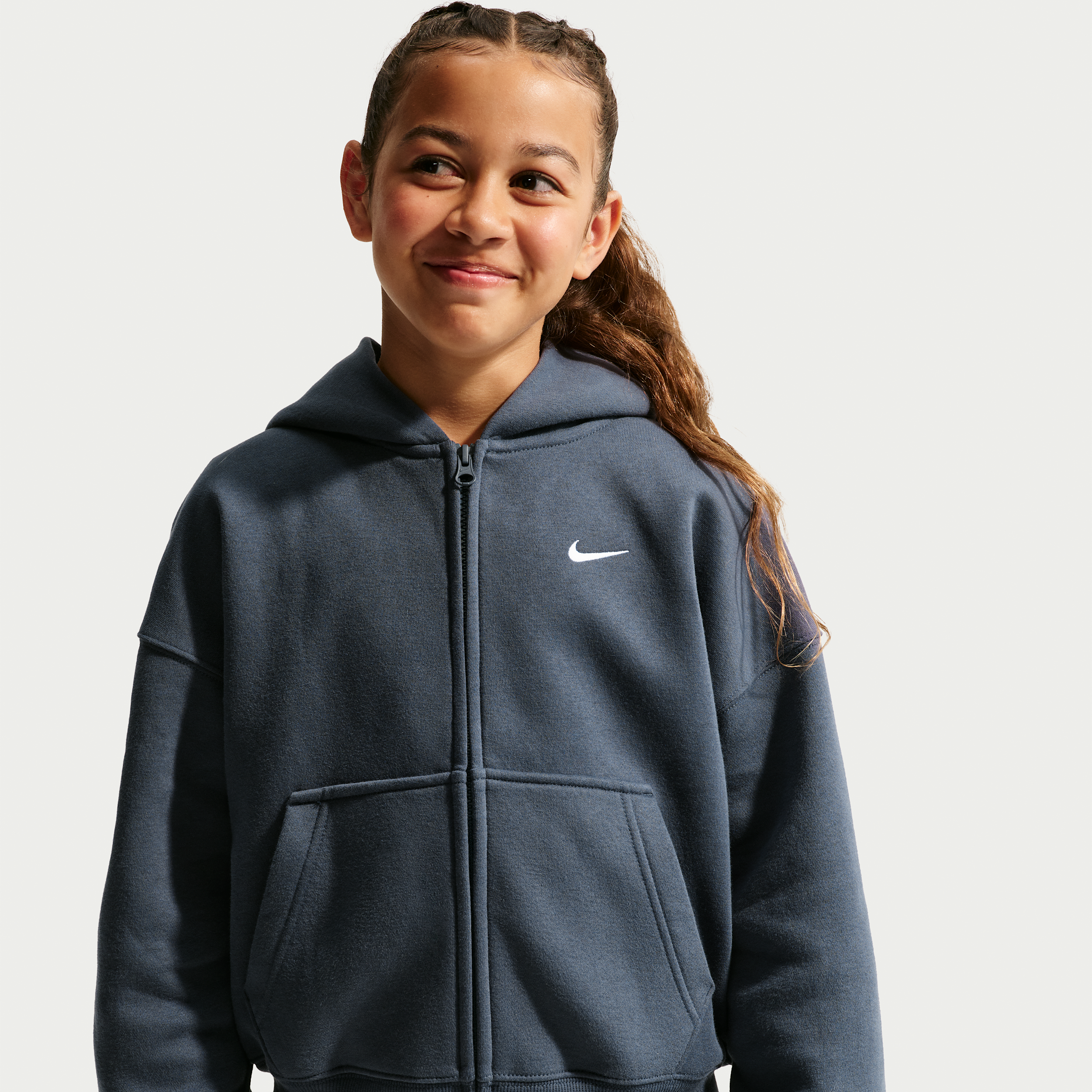 Nike Sportswear Studio Fleece Big Kids' (Girls') Oversized Full-Zip Hoodie in Blue | IM4904-437