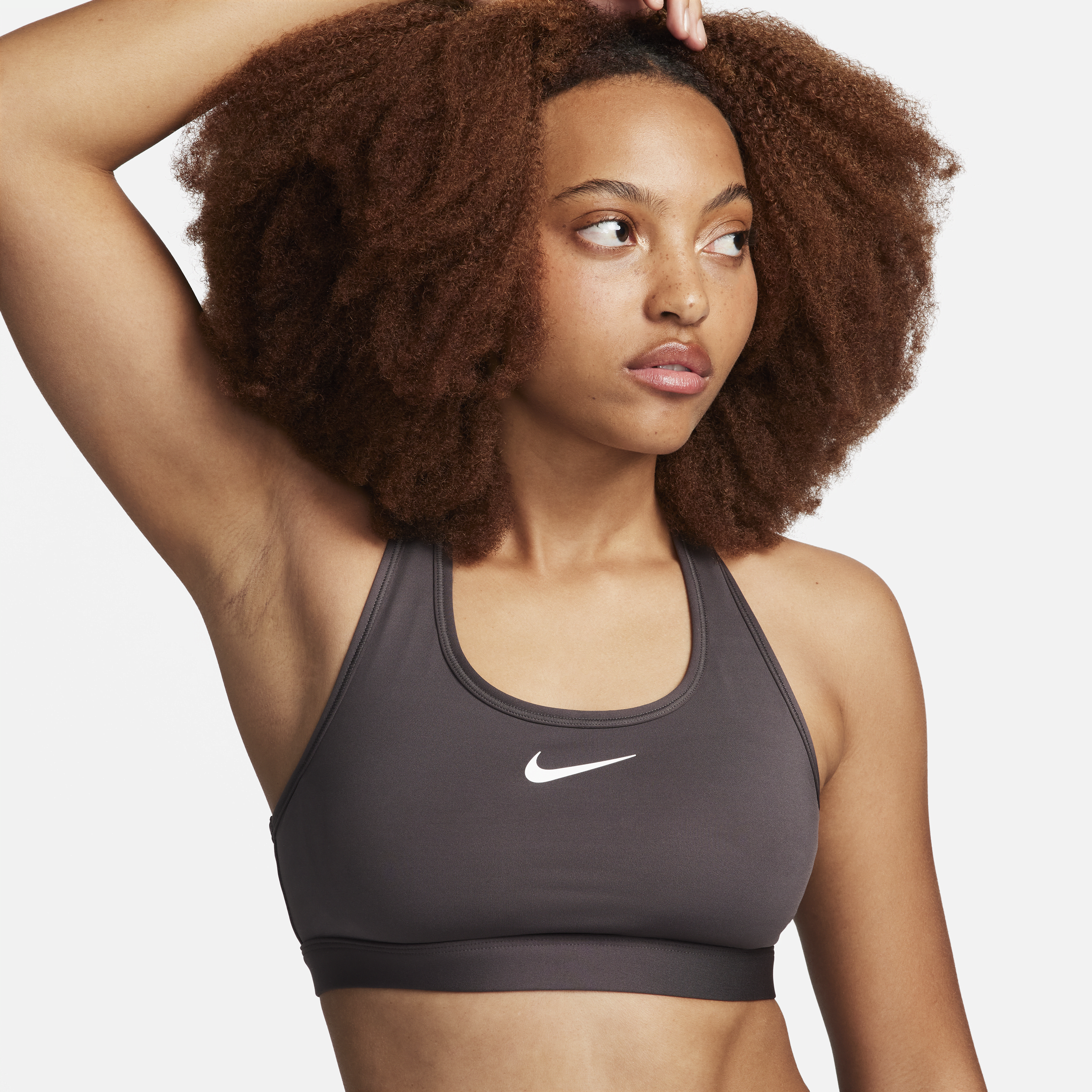 Shop Nike Women's Swoosh Medium Support Padded Sports Bra In Brown