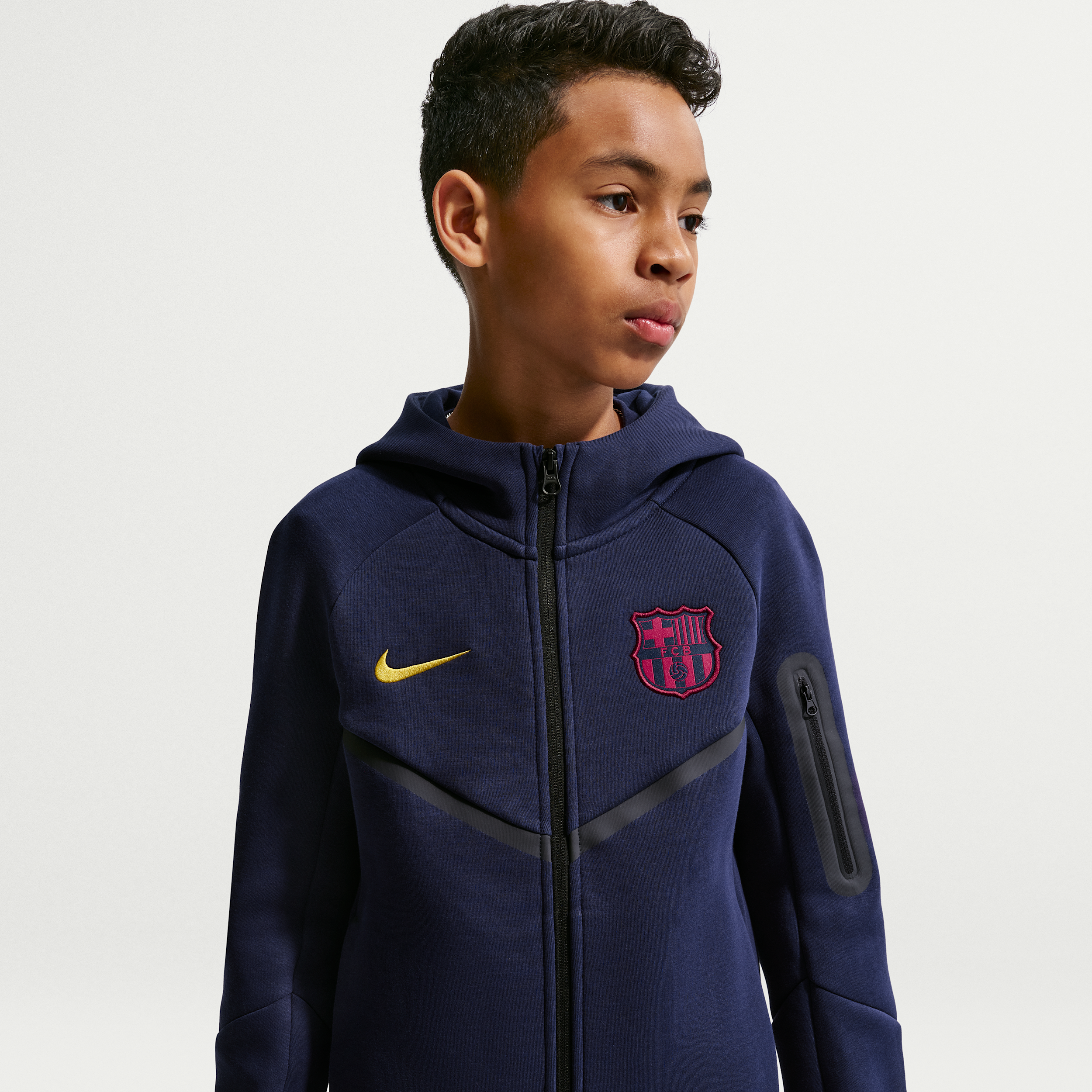FC Barcelona Tech Fleece Big Kids' (Boys') Nike Soccer Full-Zip Hoodie in Blue | II3722-498