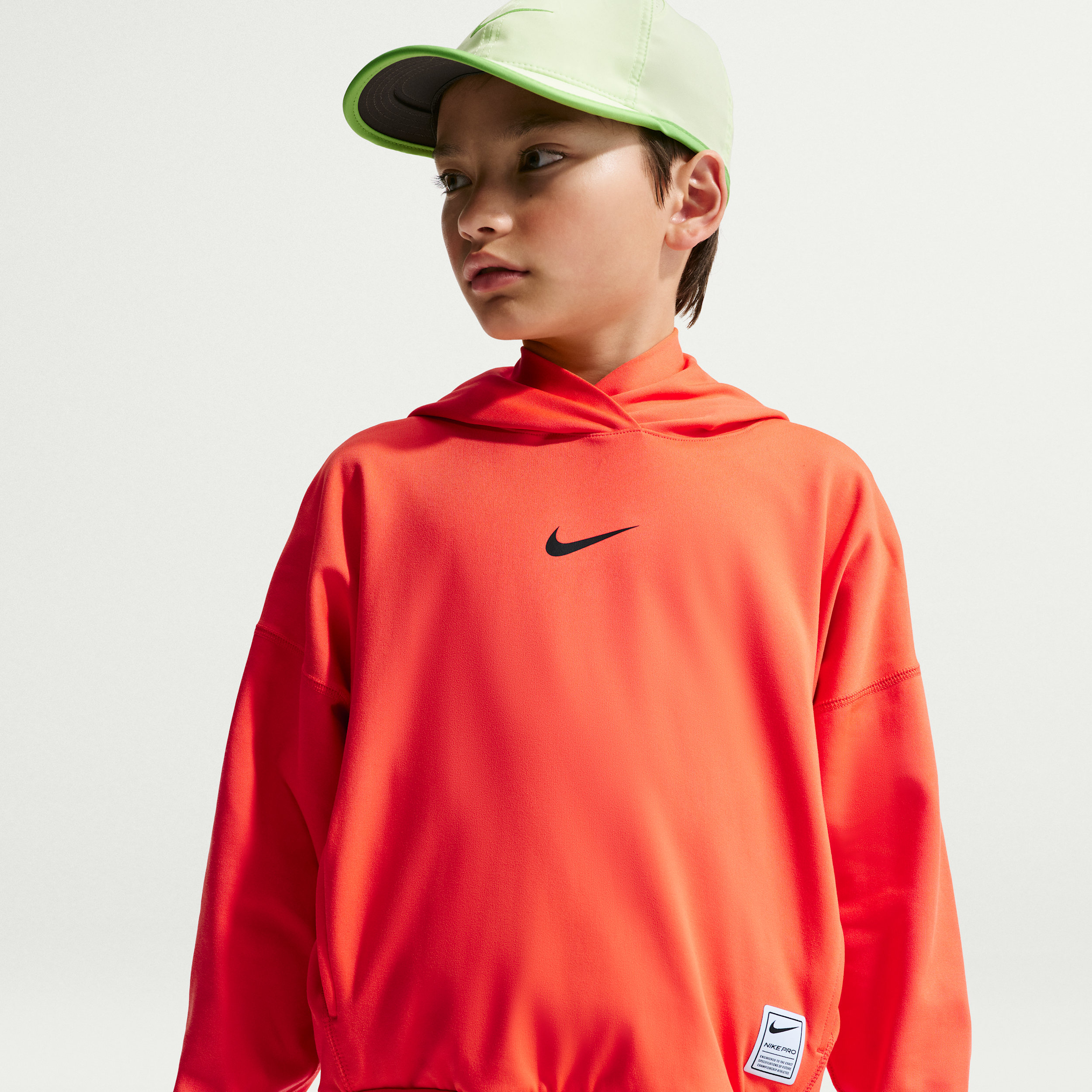 Nike Pro Big Kids' (Boys') Dri-FIT Fleece Pullover Hoodie in Orange | IF1723-842