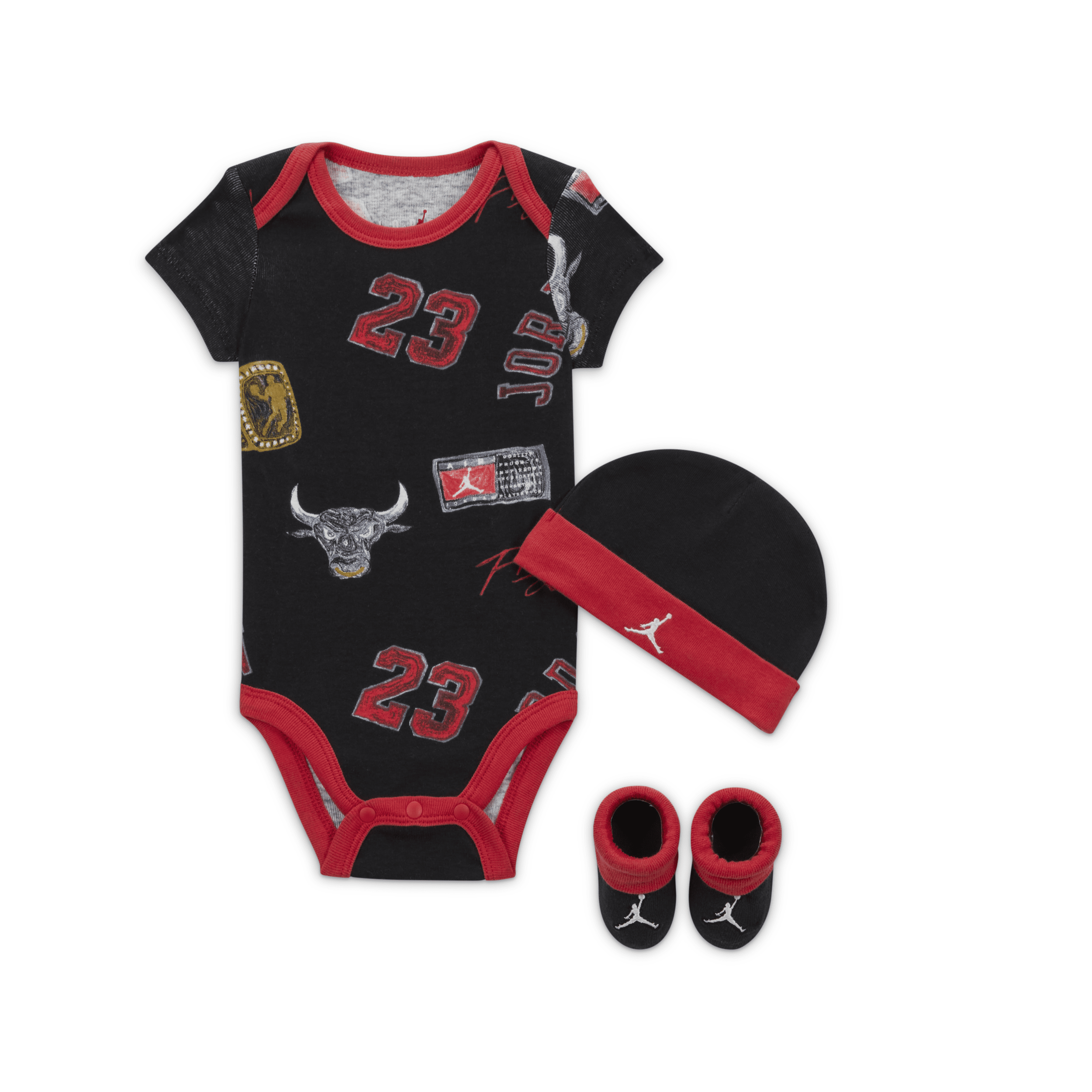 Shop Jordan Mj Essentials Baby Printed 3-piece Set In Black