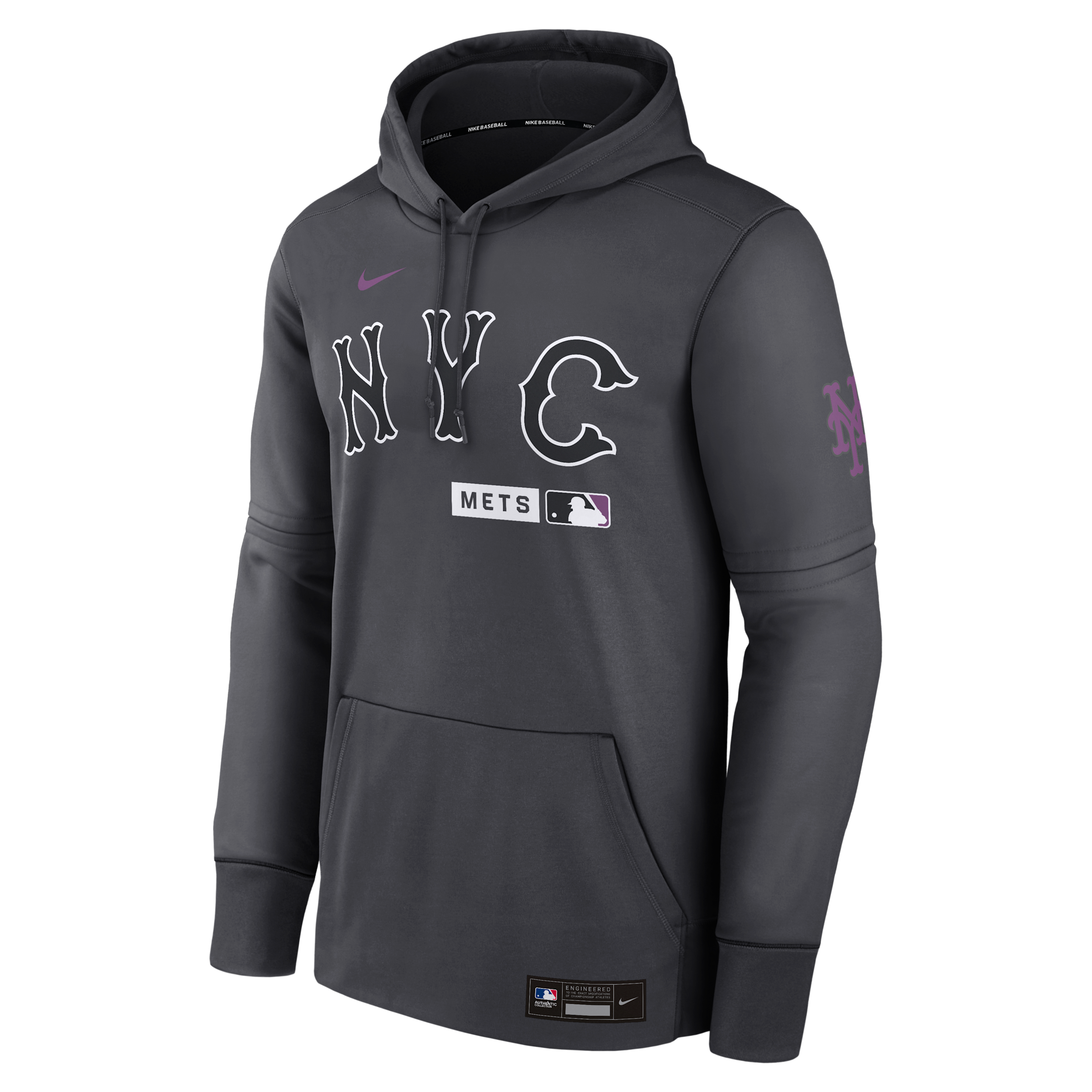 Men's New York Mets Authentic Collection City Connect Nike Therma MLB Pullover Hoodie in Grey | NAC300OTNME-HR3