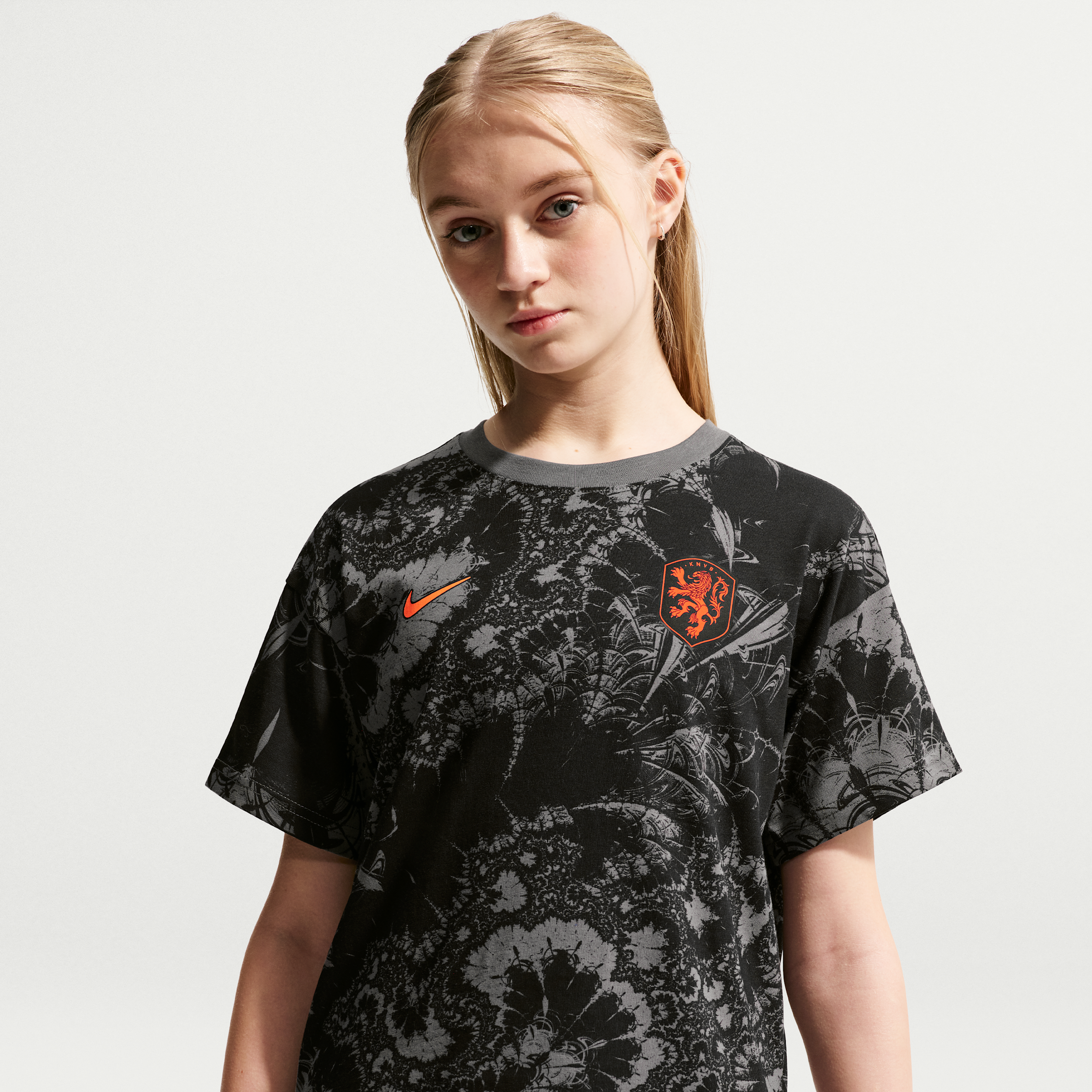 Nike Big Boys and Girls Gray Netherlands National Team Allover Print T-Shirt - Gray
