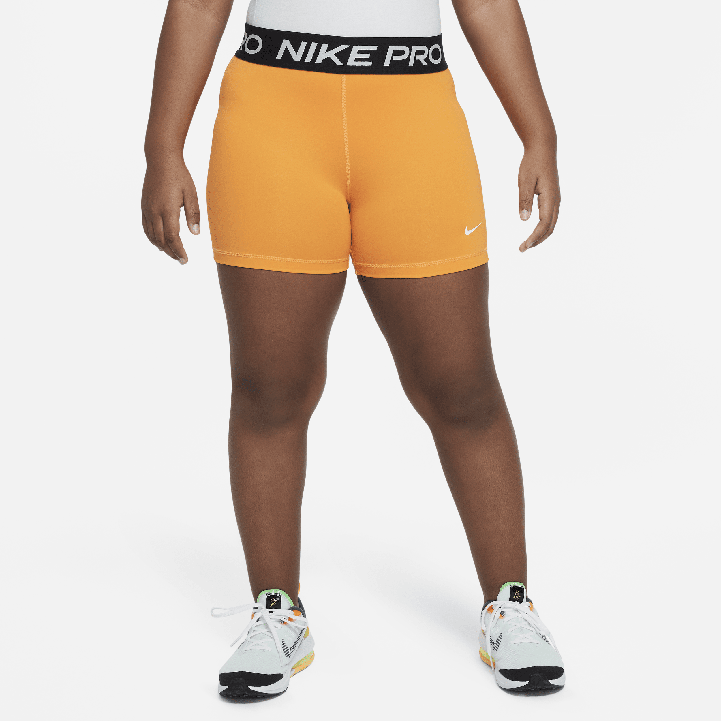 Nike Pro Dri-fit Big Kids' (girls') Shorts (extended Size) In Orange