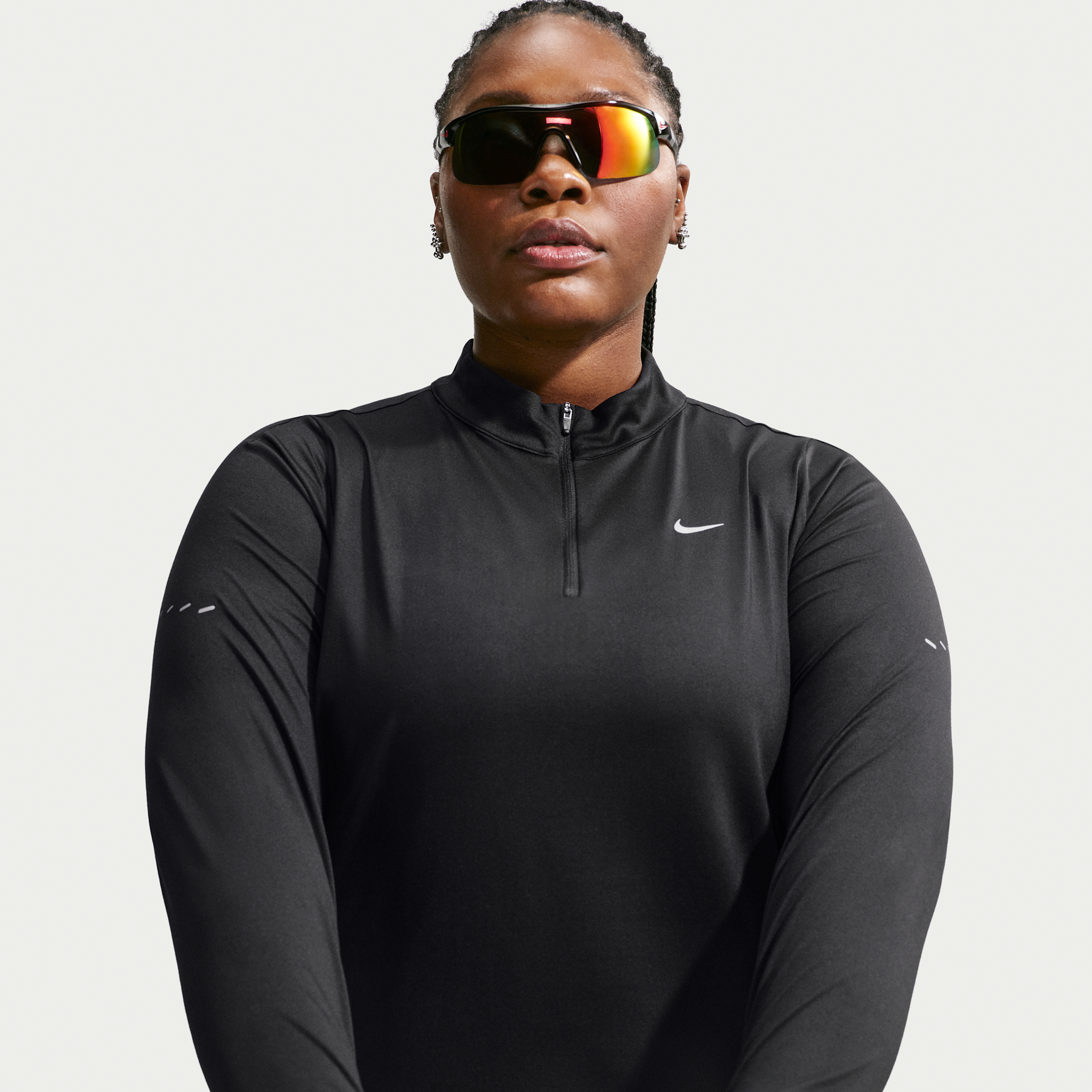 Nike Women's Swift Dri-FIT UV 1/4-Zip Running Top (Plus Size) in Black | HQ0501-010
